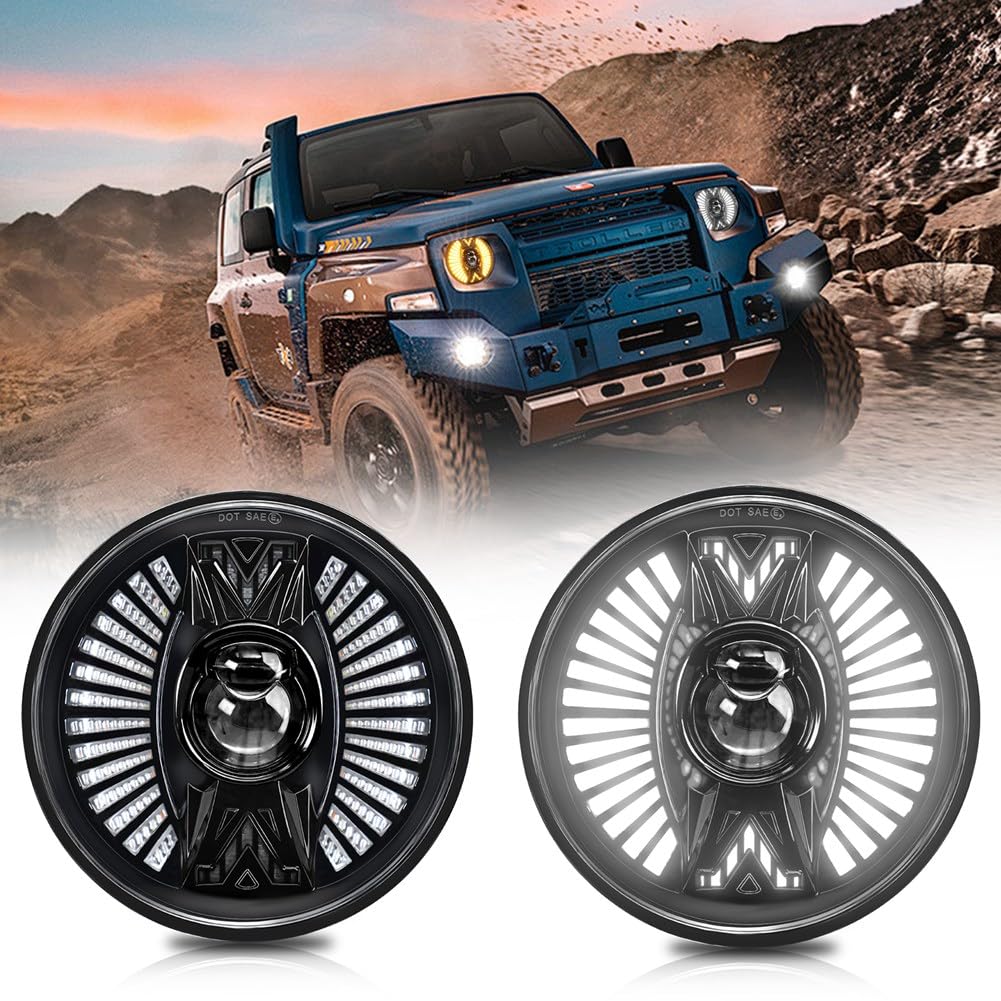 LED Redondo de 7 Pulgadas, Barra de Luz LED de Haz Alto/Bajo, Luz de Trabajo DRL H4 para Camión, SUV, ATV, Luz + Ámbar