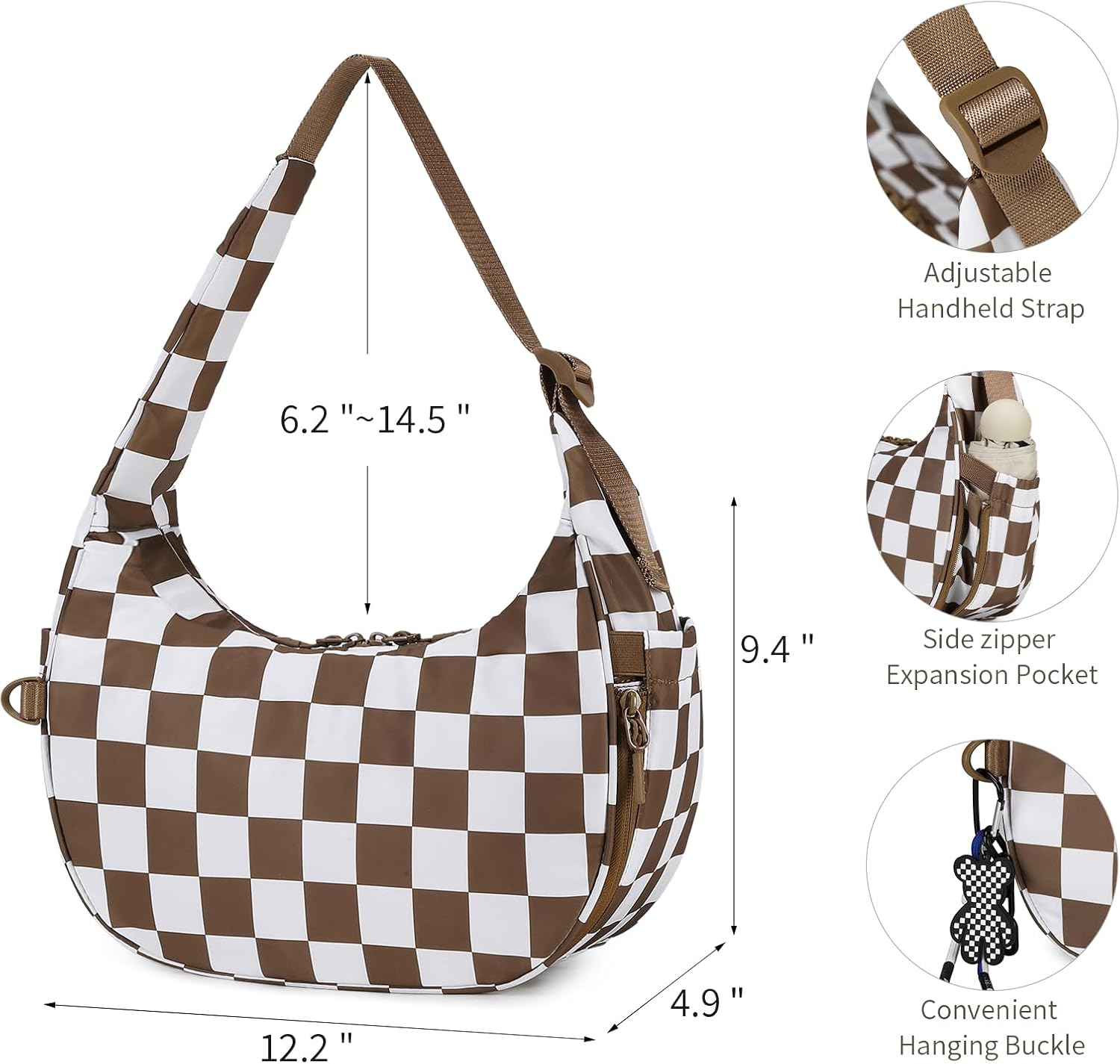 FODOKO Crescent Shoulder Bag for Women Checkered Purse Small Cute Clutch Hobo Handbags Nylon Quilted - Image 3