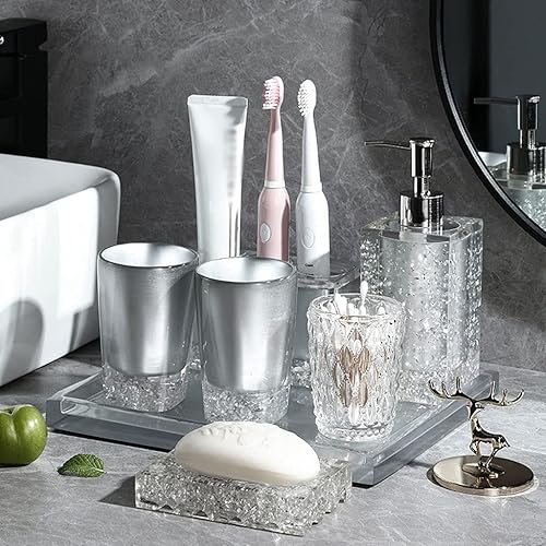 Miniatura 3 de KIZQYN Dispensador de jabón, juego de accesorios de baño de resina, dispensador de jabón de 6 piezas, soporte para cepillo de dientes, taza y