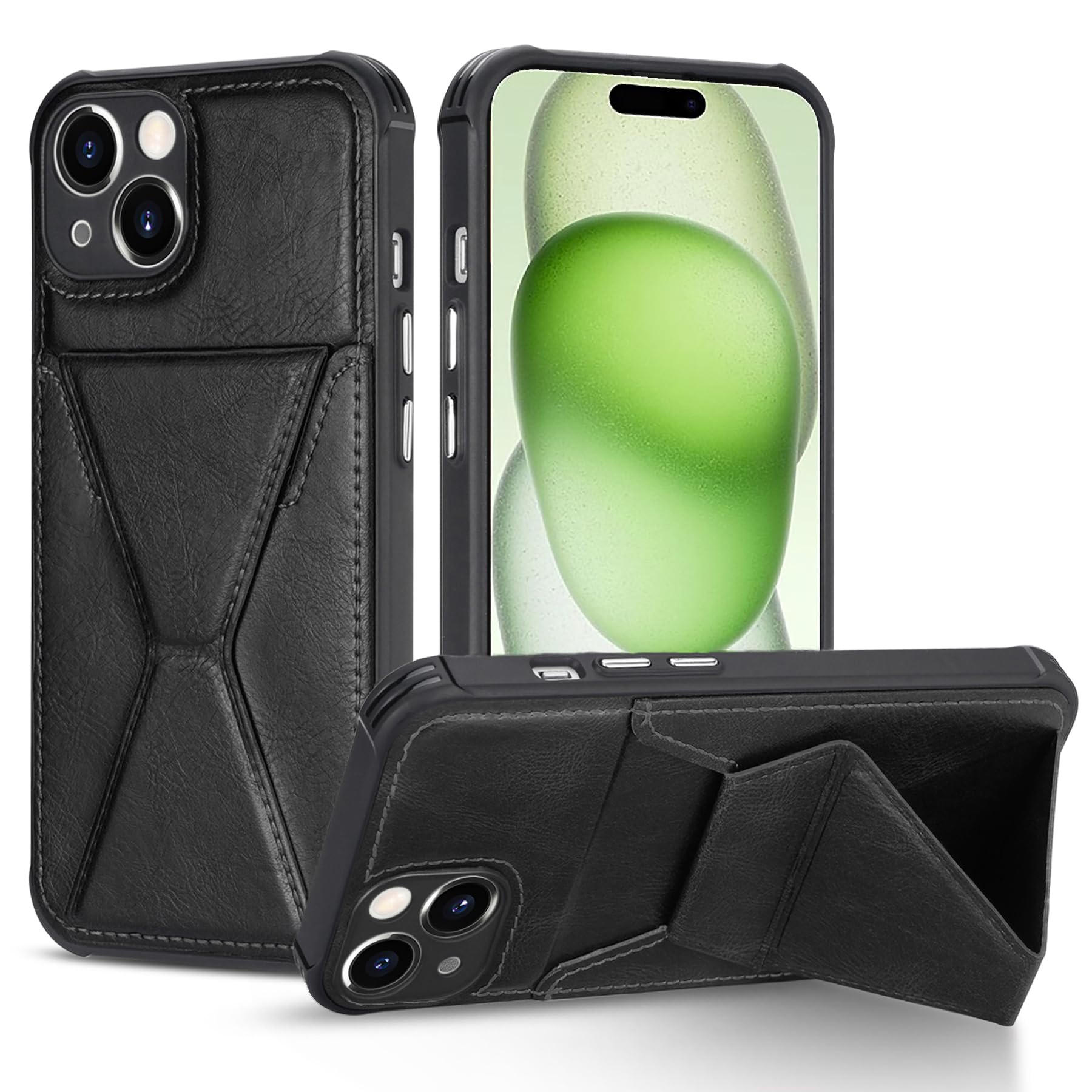 Sponsored Ad – Leather Wallet Case for iPhone 15 Case with Card Holder [Store 2 Cards][Hand Grip Kickstand][Magnetic Car Mount] Slim fit Phone Case for iPhone 15 Cover-Black