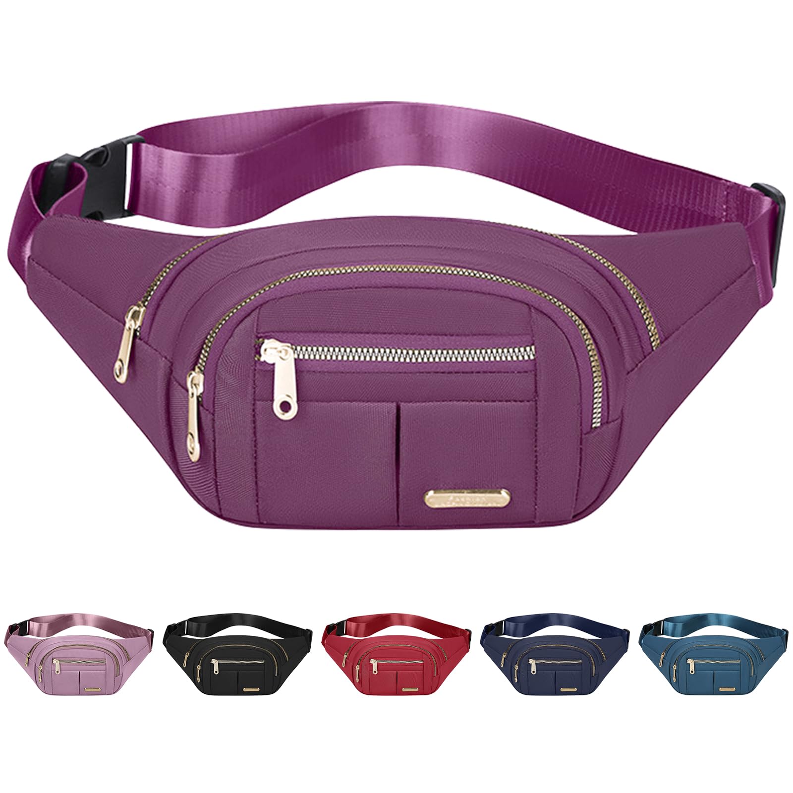 4 Pockets Women BumBags Large Waist Bum Bag for Men Ladies Capacity Waist Bag Adjustable Fanny Pack for Walking Travel Hiking Cycling Jogging (Purple)