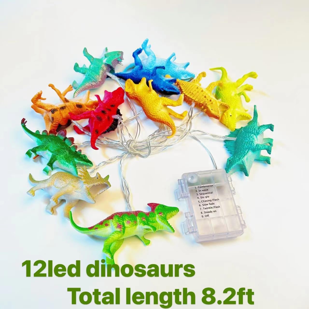12 LED Dinosaur String Lights Battery Operated Dinosaur Lights String Realistic Looking Dino Lights for Boys Bedroom Garden Patio Decoration（8 Mode