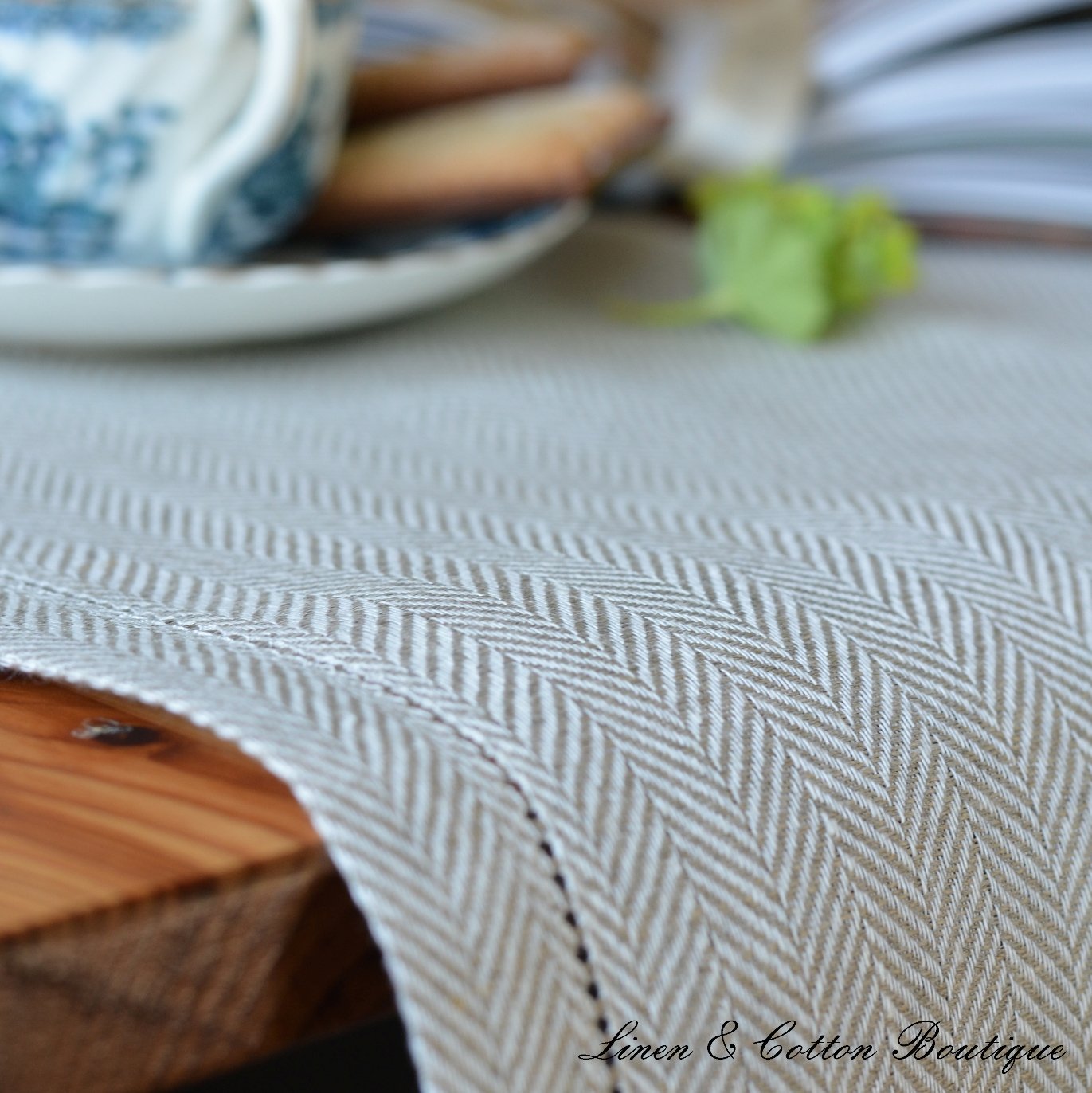 Linen & Cotton Runner Da Tavolo OXFORD, 100% Lino - Beige/Naturale (44 x 130cm)