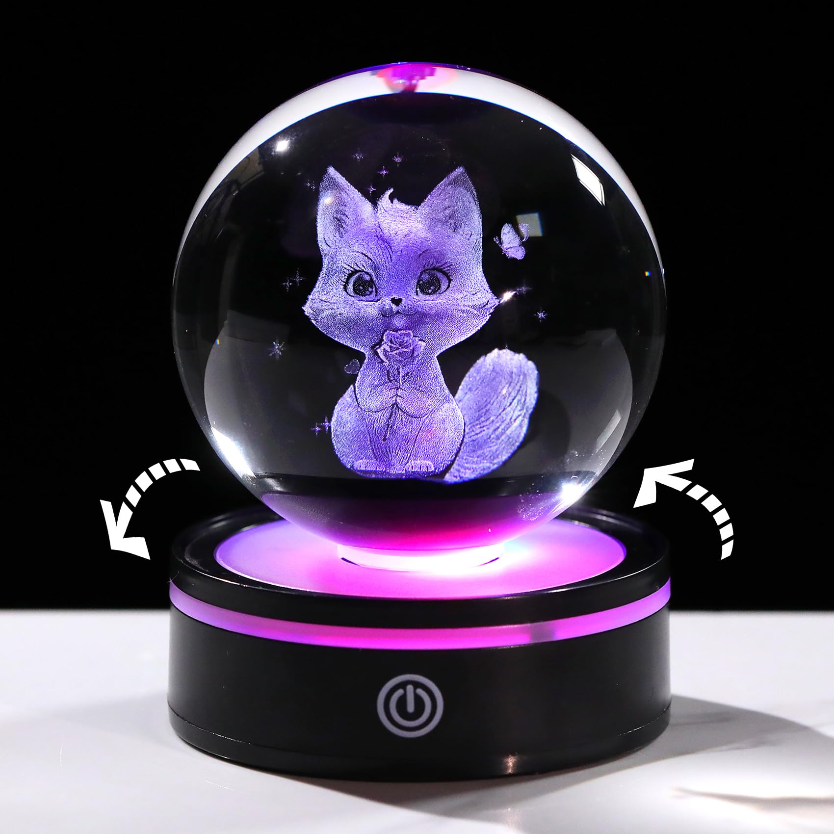 Arikyrist 8cm/3.15in. 3D Cat Crystal Ball Figurine Gifts for Women Wife with Rotatable Light Base, Glass Kitty Sphere Collectible Keepsakes for Cat Lovers Paperweight Home Ornaments