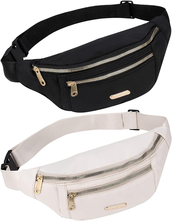 2Pack Fanny Pack Fashion Waist Bag, Travel Waist Pack Bum Bag Casual