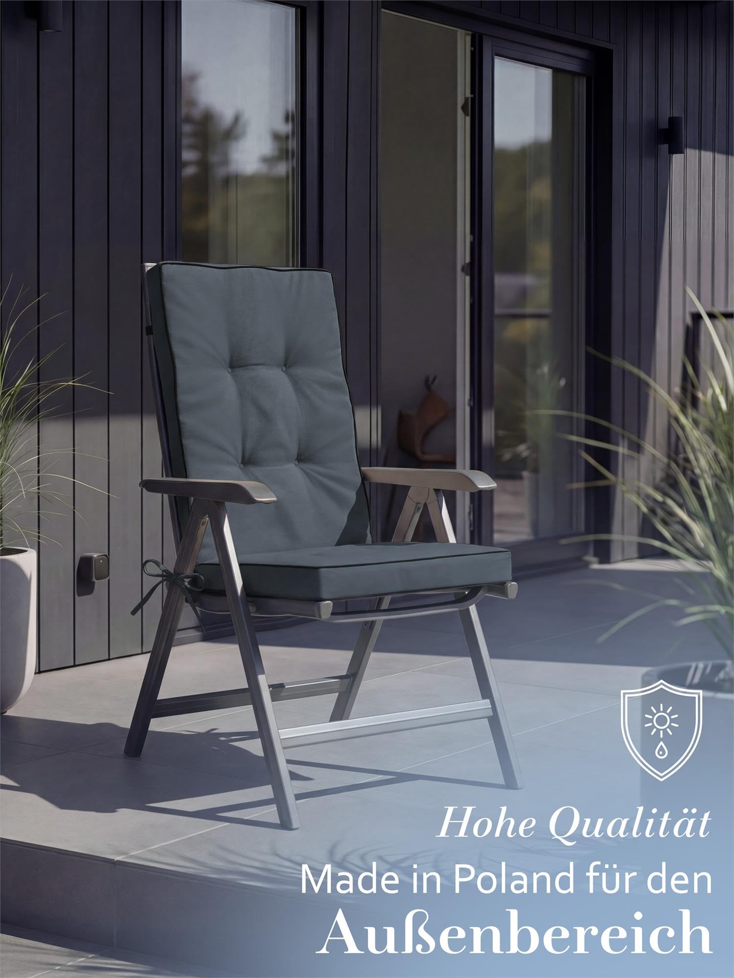 Hochlehner Auflagen Set 2er, 4er oder 6er – Gartenstuhlauflagen mit dickem Schaumstoffkern für hohen Sitzkomfort – Polster für Garten- und Terrassenstühle – made in Poland Dunkelgrau 120 x 50 x 8 cm