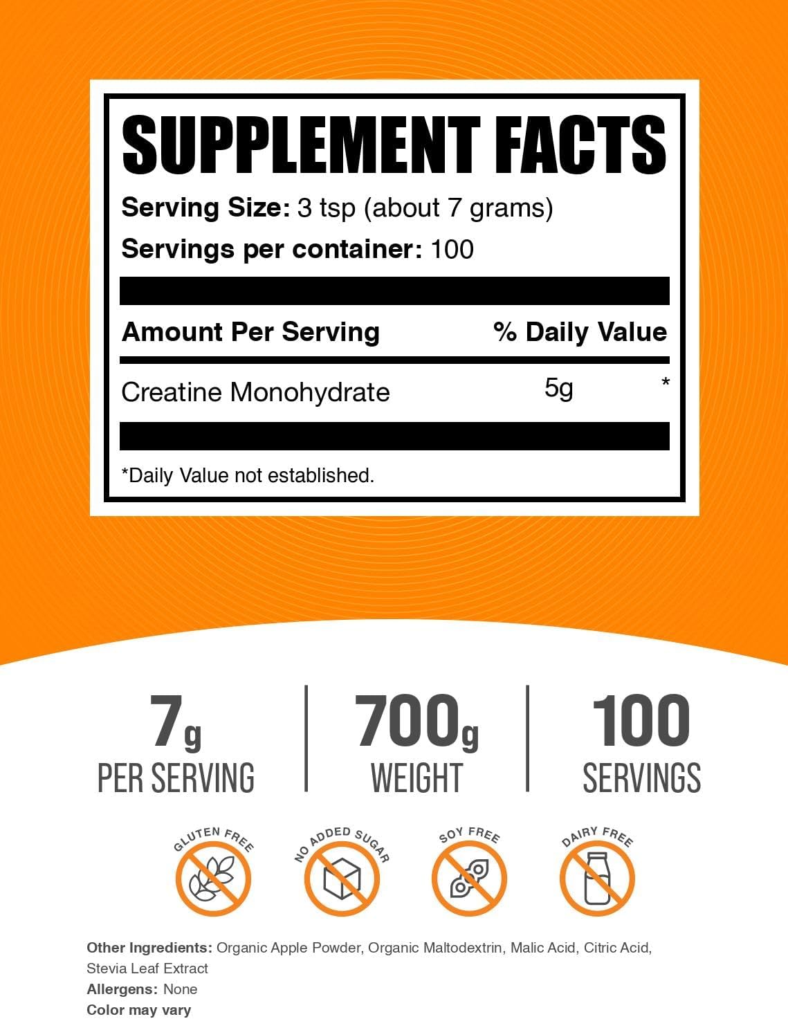 BulkSupplements.com Creatine Monohydrate Powder - Creatine Flavored Powder Supplement, Micronized - Sour Green Apple Flavor, 7g per Serving, 700g (1.5 lbs) (Pack of 1) - Image 2