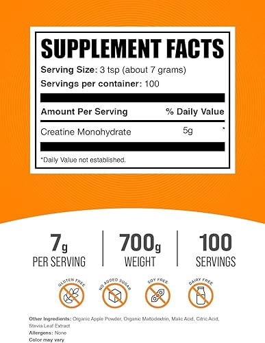Miniatura 2 de BulkSupplements.com Polvo de Monohidrato de Creatina - Suplemento en Polvo Sabor Creatina, Micronizado - Sabor a Manzana Verde Ácida, 7g por