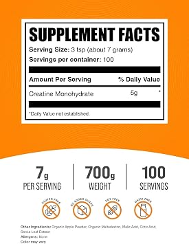 Creatine Monohydrate Powder - Creatine Flavored Powder Supplement, Micronized - Sour Green Apple Flavor, 7g per Serving, 700g (1.5 lbs) (Pack of 1)