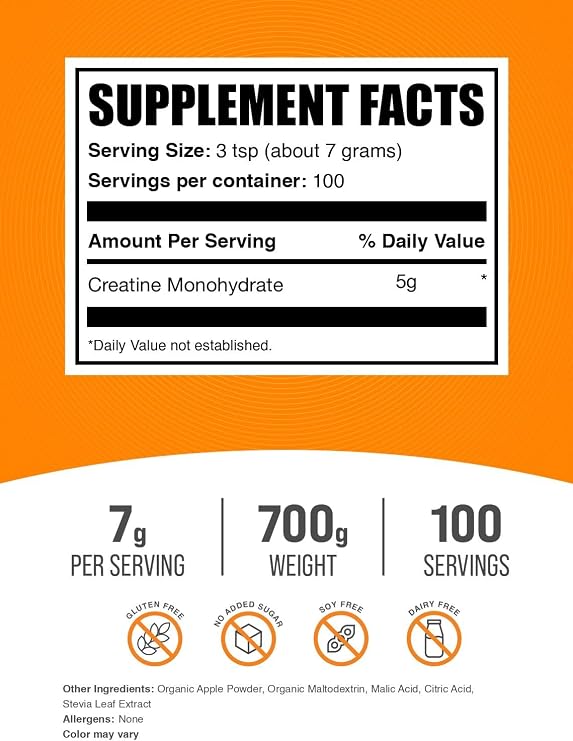 Creatine Monohydrate Powder - Creatine Flavored Powder Supplement, Micronized - Sour Green Apple Flavor, 7g per Serving, 700g (1.5 lbs) (Pack of 1)
