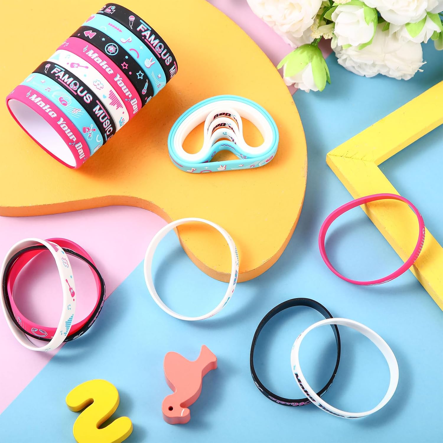 Capoda 24 Pcs Music Silicone Bracelets Bulk Music Notes Rubber Wristbands image 4