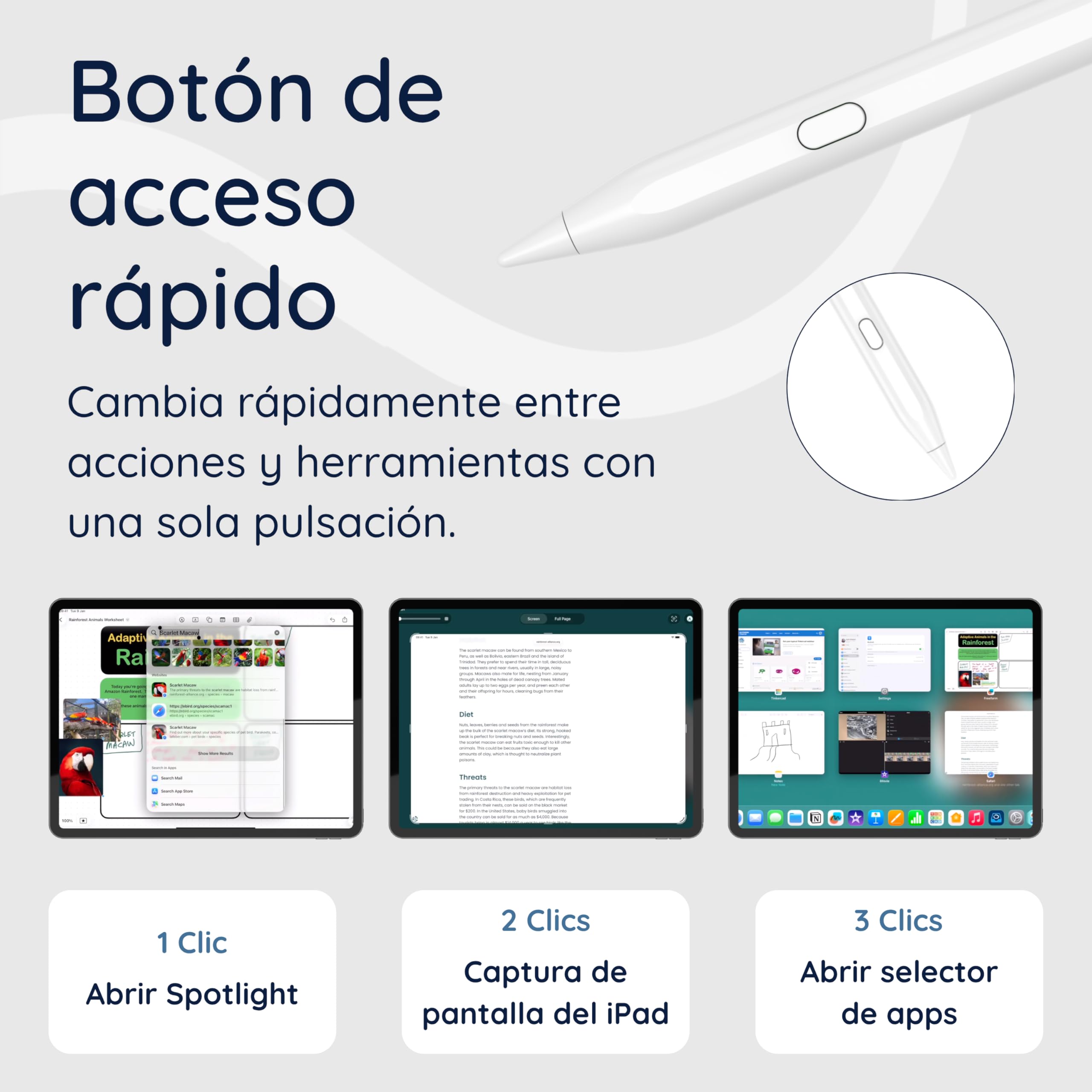 Lápiz táctil Skriva para iPad (2018+) con botón de Acceso rápido, inclinación y rechazo de Palma, fijación magnética, Carga USB-C rápida, indicador batería, Funda y Puntas