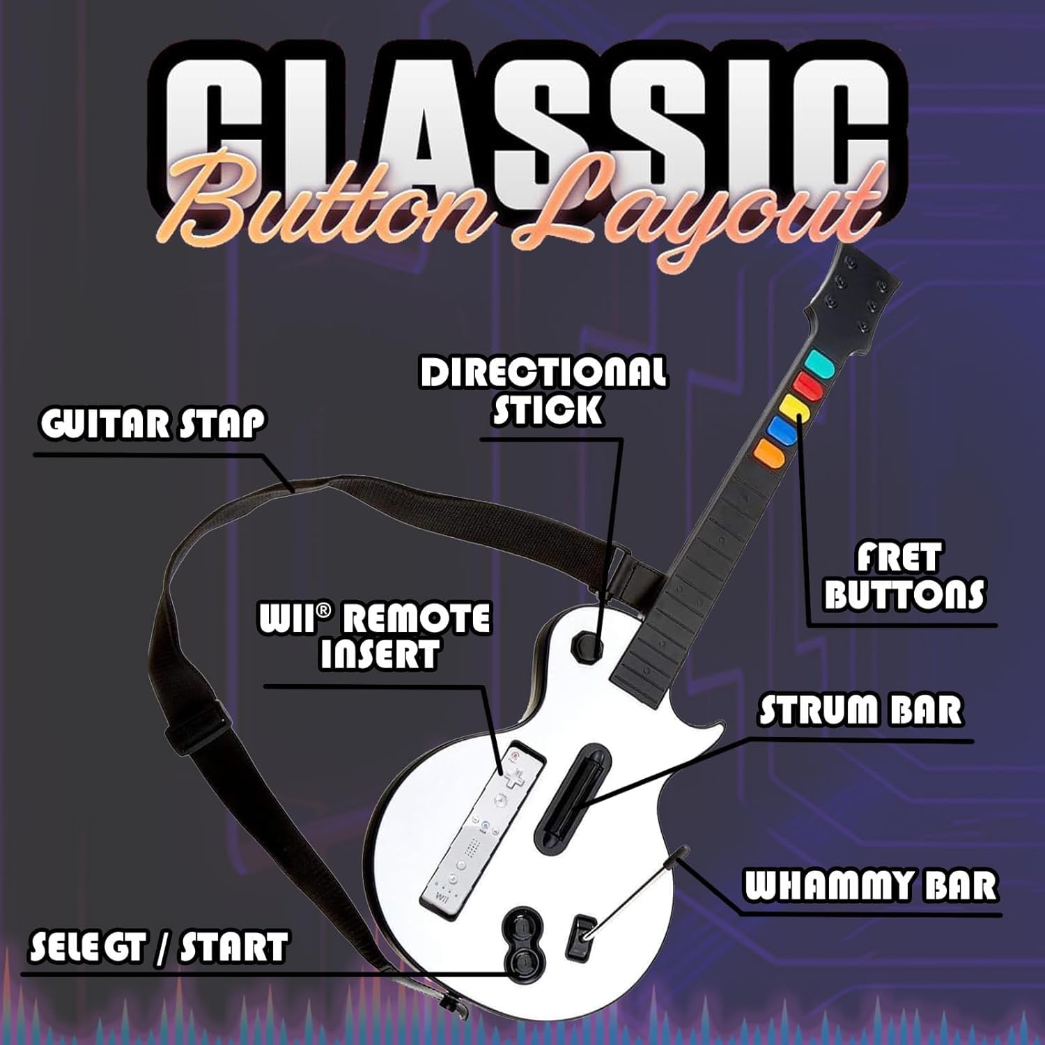 DOYO Controlador de guitarra inalámbrico desmontable para consola Wii, compatible con Guitar Hero y Rock Band, color blanco