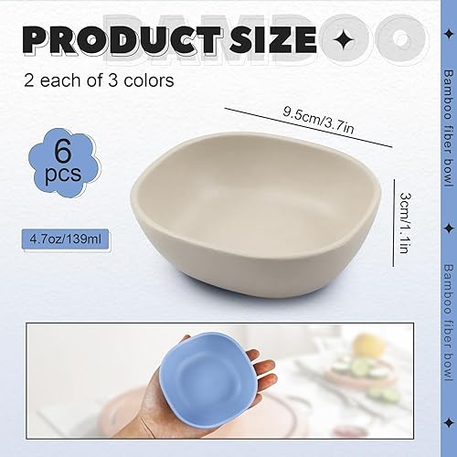 Miniatura 9 de Juego de 6 cuencos de fibra de bambú, cuencos de inmersión de preparación de 4.7 onzas, mini cuencos de plástico para salsa de postre reutilizables,