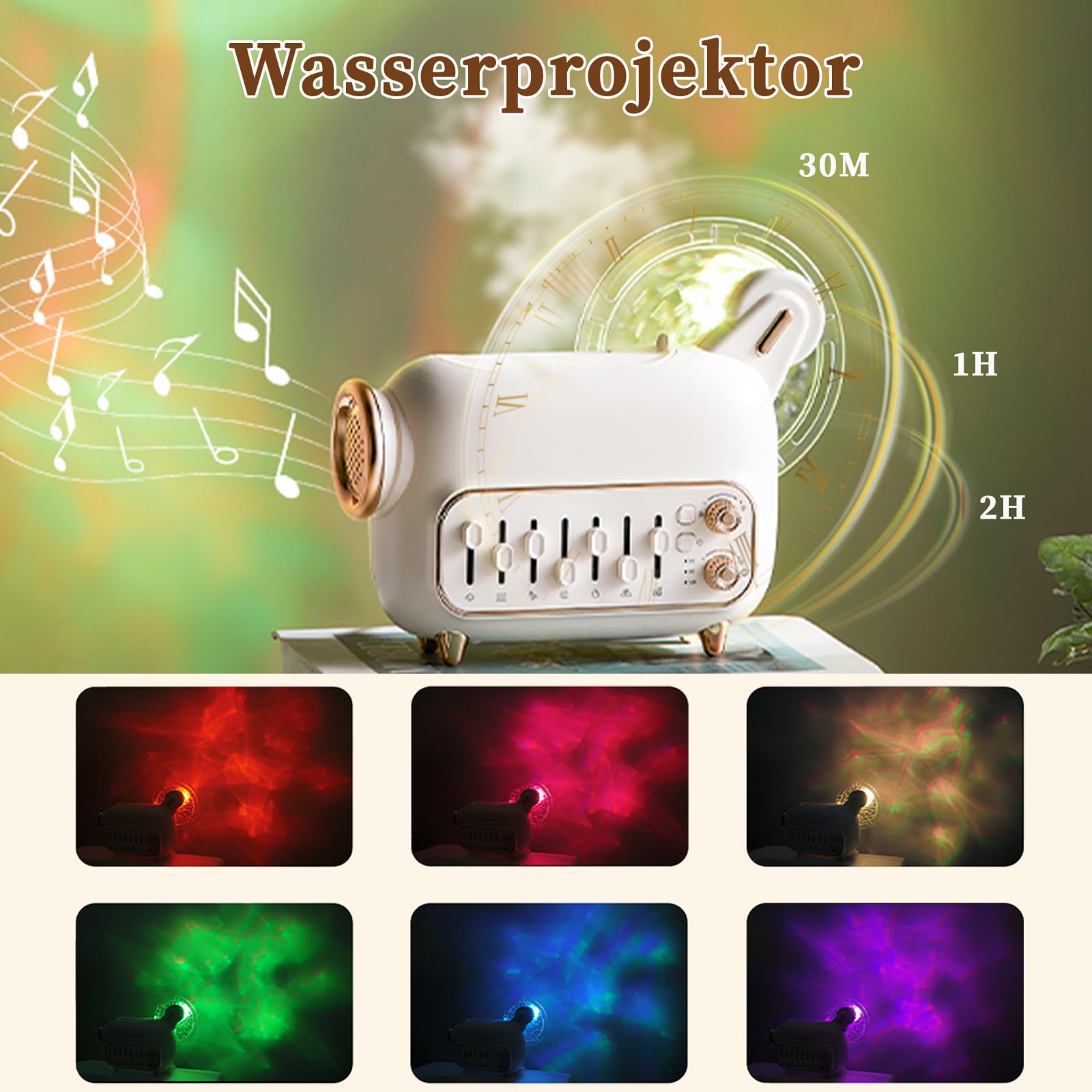 Humidificador 6 en 1 con difusor de aroma, altavoz Bluetooth, luz nocturna, ruido blanco y temporizador, humidificador ultrasónico de niebla fría de 120 ml para dormitorio, habitación infantil