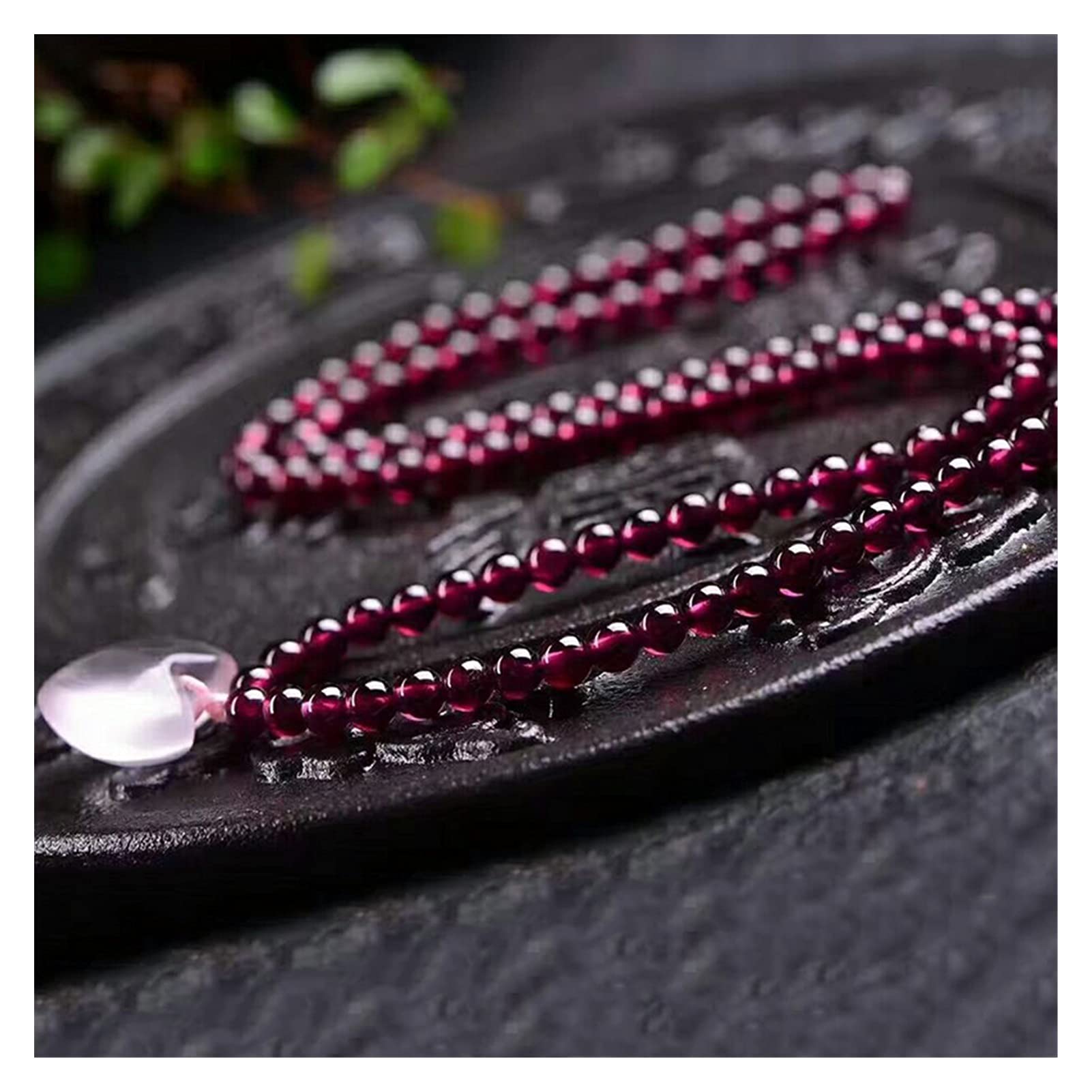 CCXXYGWJ Pulseras Pulseras Piedra Granate Natural Perla Roja Vino con Colgante de corazón Rosa Pulsera para Mujer Joyas Multicapa de Cristal