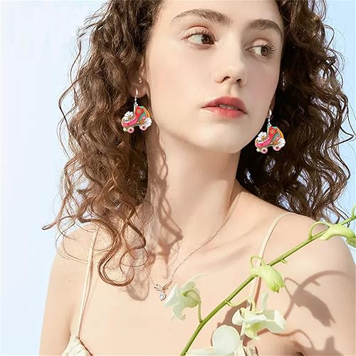 Miniatura 4 de Aretes retro de neón de los años 60, 70 y 80 para mujer, divertidos zapatos de patinaje creativos, aretes de bola de discoteca, aretes colgantes de