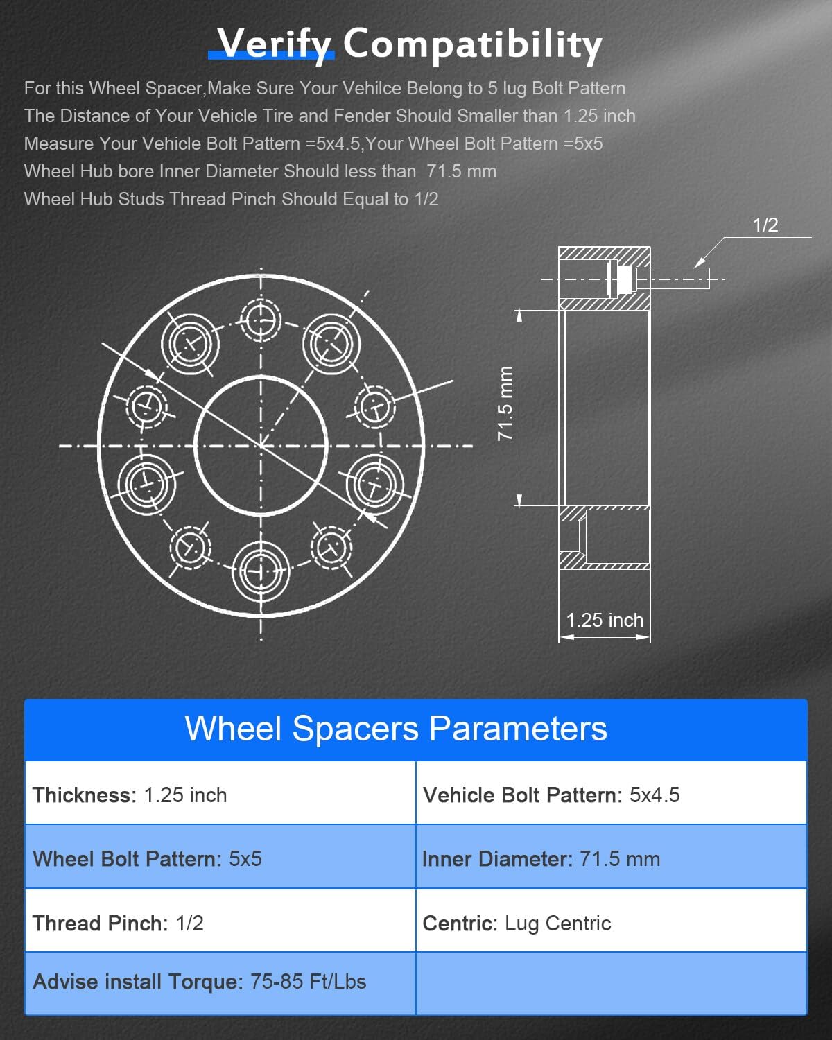 ECCPP change bolt pattern from 5x4.5 to 5x5 Wheel Adapters Conversion 1.25inch 5 lug for 1980-2001 for Jeep Cherokee MJ 1987-2006 for Wrangler​ 4PCS