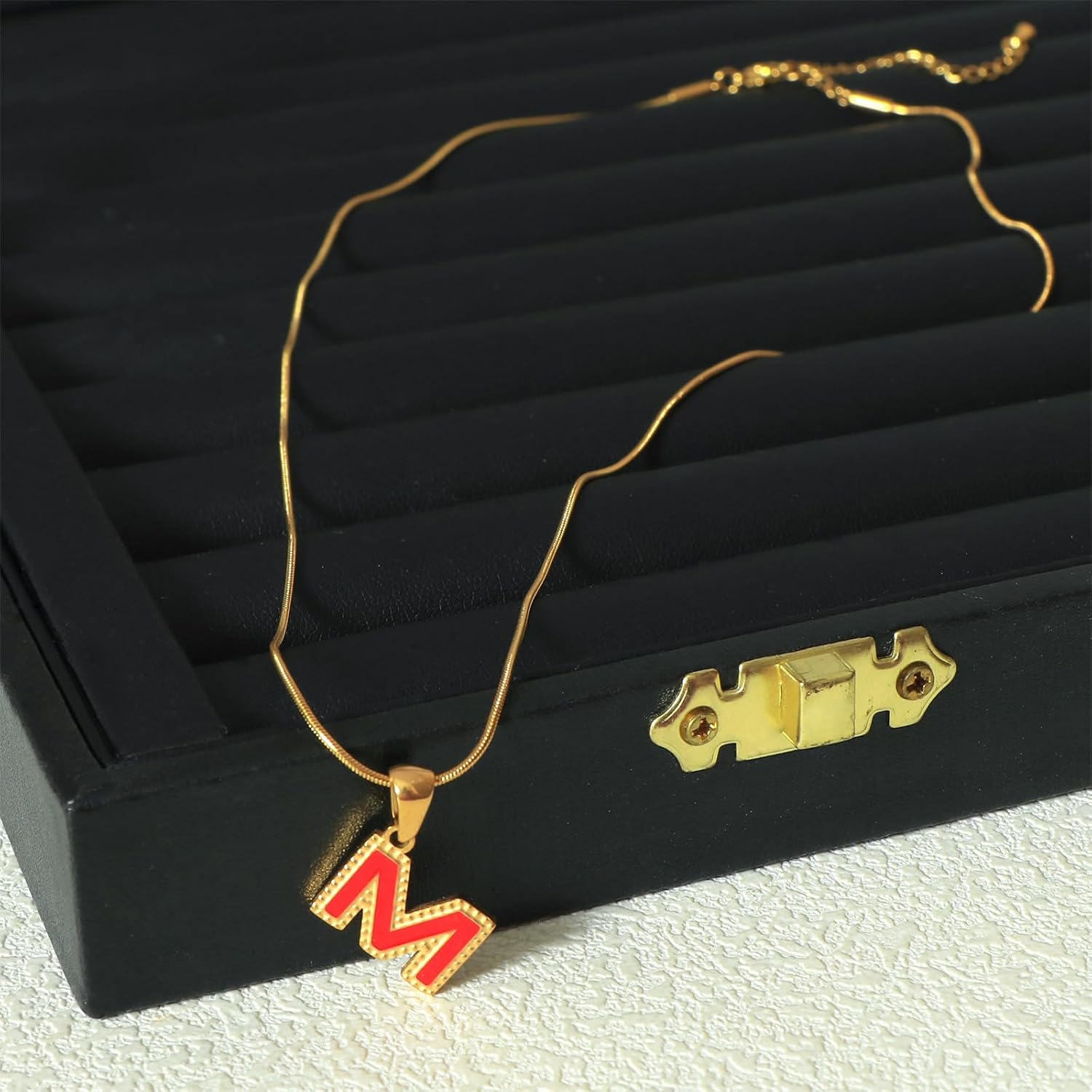Enamel Letter Necklace for Women Stainless Steel Herringbone Initial Necklace Dainty Thin Snake Chain Enamel Jewelry Gift for Her