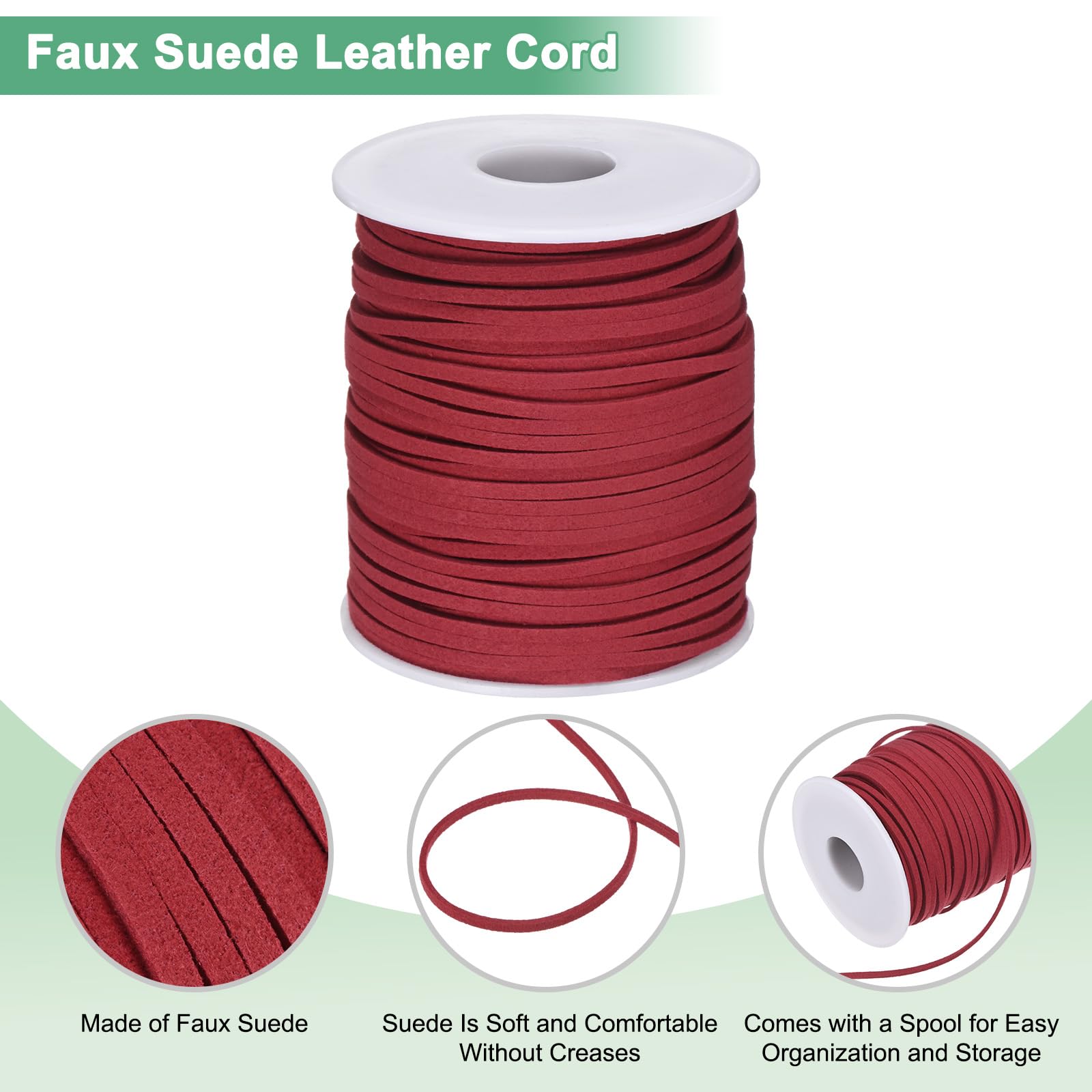 M METERXITY Faux Suede Leather Cord, 50 Yards 2.6mm Flat Suede Leather Lace, Faux Leather Cord - Image 2