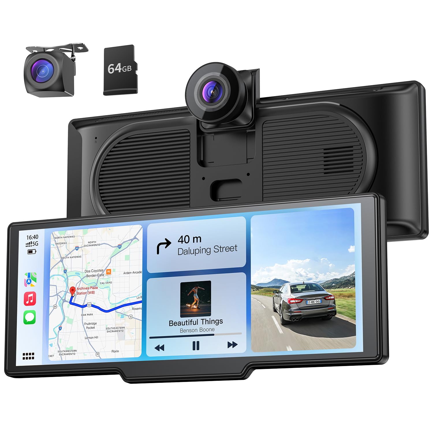 9 26 Carplay Screen with 4K Dash Cam HD Backup Camera Wireless Portable Car Play Screen for Apple