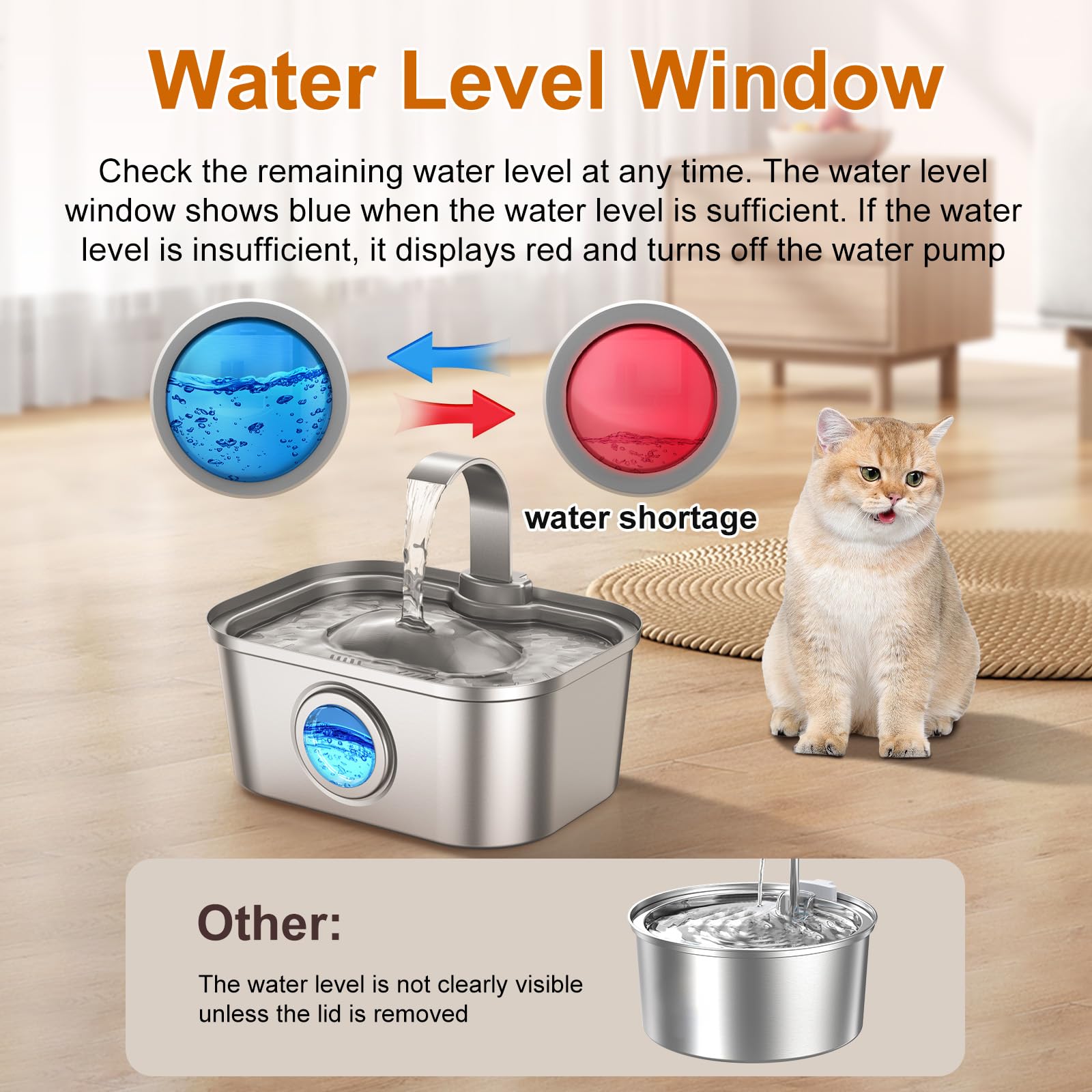Bobo&Dragon Fontana d'acqua per gatti in acciaio inox, 3,5 l, erogatore automatico ultra silenzioso per più cani e gatti, filtraggio a 6 strati, finestra intelligente, 2+2 filtri di ricambio integrati