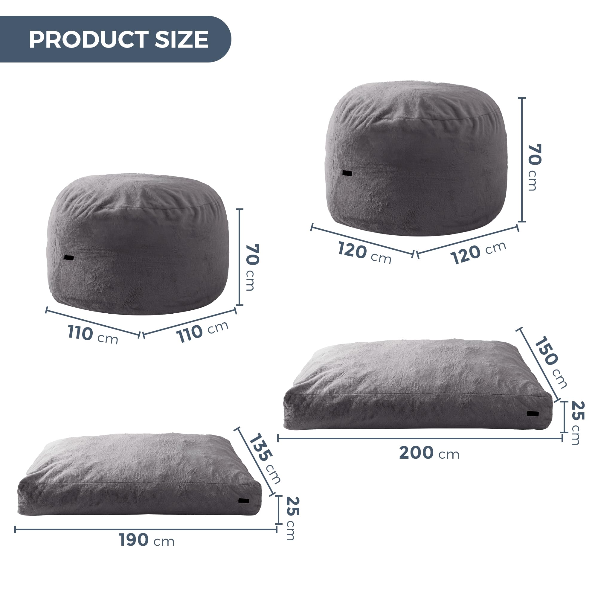 MAXYOYO Sitzsack-Bett – umwandelbar von Sitzsack-Sessel zu Bett – Schaumstoff-Sofa mit zotteligem Bezug und Flauschiger Füllung für Erwachsene, Jugendliche, Gäste (Anthrazit, 150x200 cm)