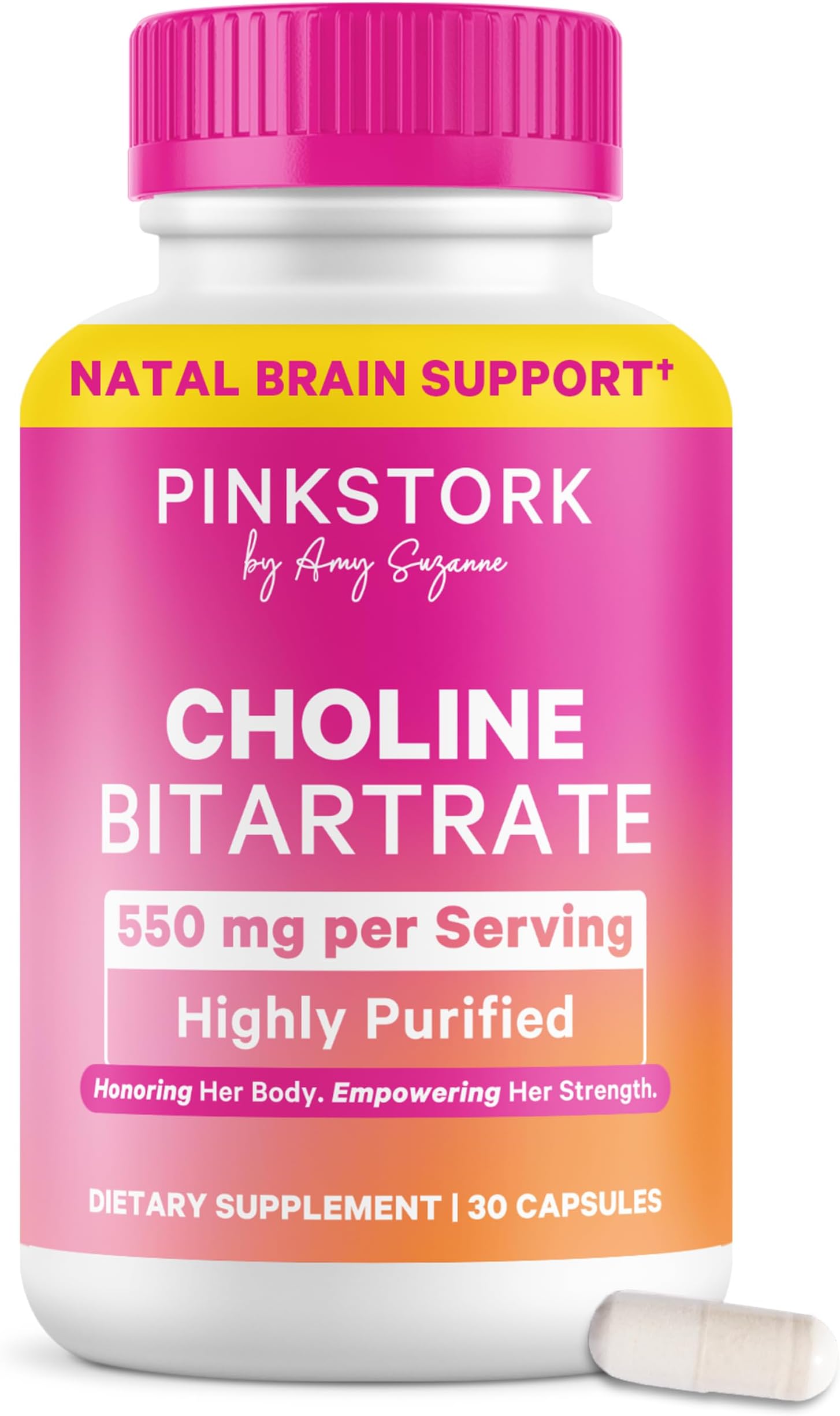 Choline - 550 mg Choline Bitartrate from VitaCholine for Pregnant + Postpartum Moms - Prenatal Vitamin for Fetal Cognitive Health + Breast Milk Quality - 1 Capsule Daily, 30 Count