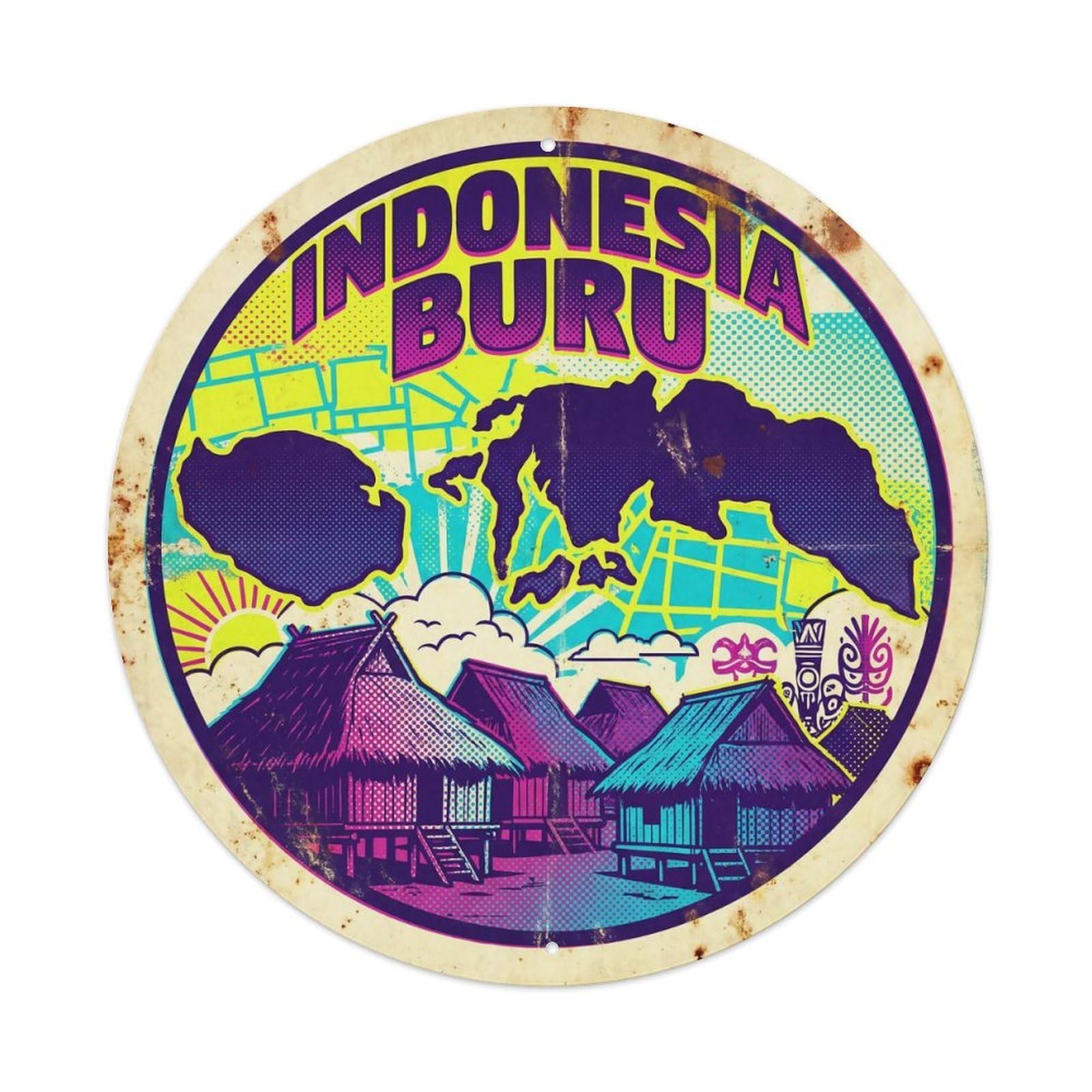 Odgynaw 8X8inch(20X20cm) Indonesia Buru Island Ocean Coast Resort Metal Tin Sign