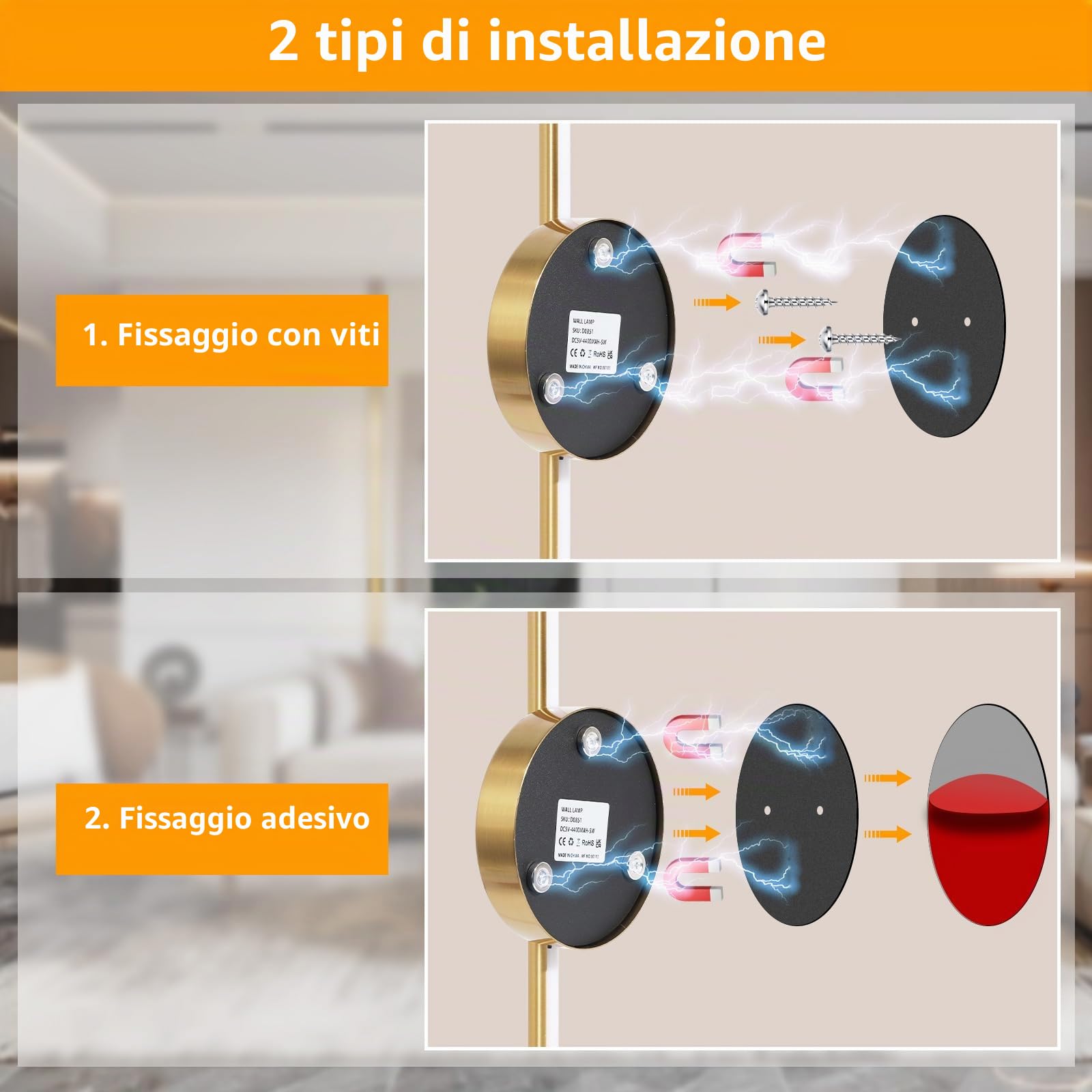 Applique da Parete Interno LED Ricaricabile 2 PCS - Lampada Comodino Con Interruttore/Telecomando Dorata 60CM - Lampada da Parete Dimmable 3 Temp. Color per Camera da Letto, Soggiorno, Scale