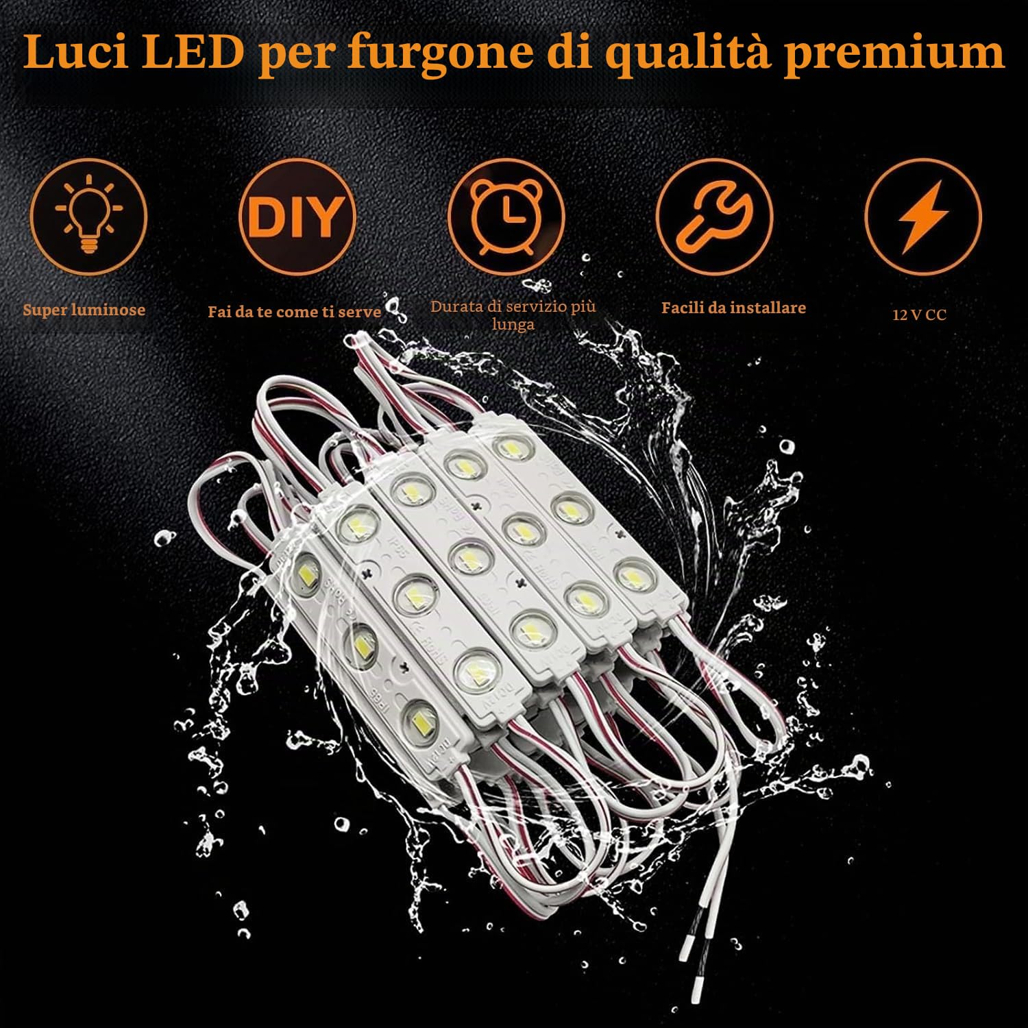 Topcloud Set di luci interne per furgone, 120 LED, impermeabile, camion, transit, bus, LWB, 20 moduli