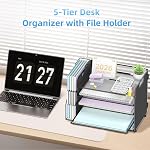 SUPEASY 5-Tier Desk Organizer with File Holder, Desk Organizers and Accessories, Paper Organizer for Desk, Mesh Desktop File Organizer, Workspace Organizers for Office School Home, Black