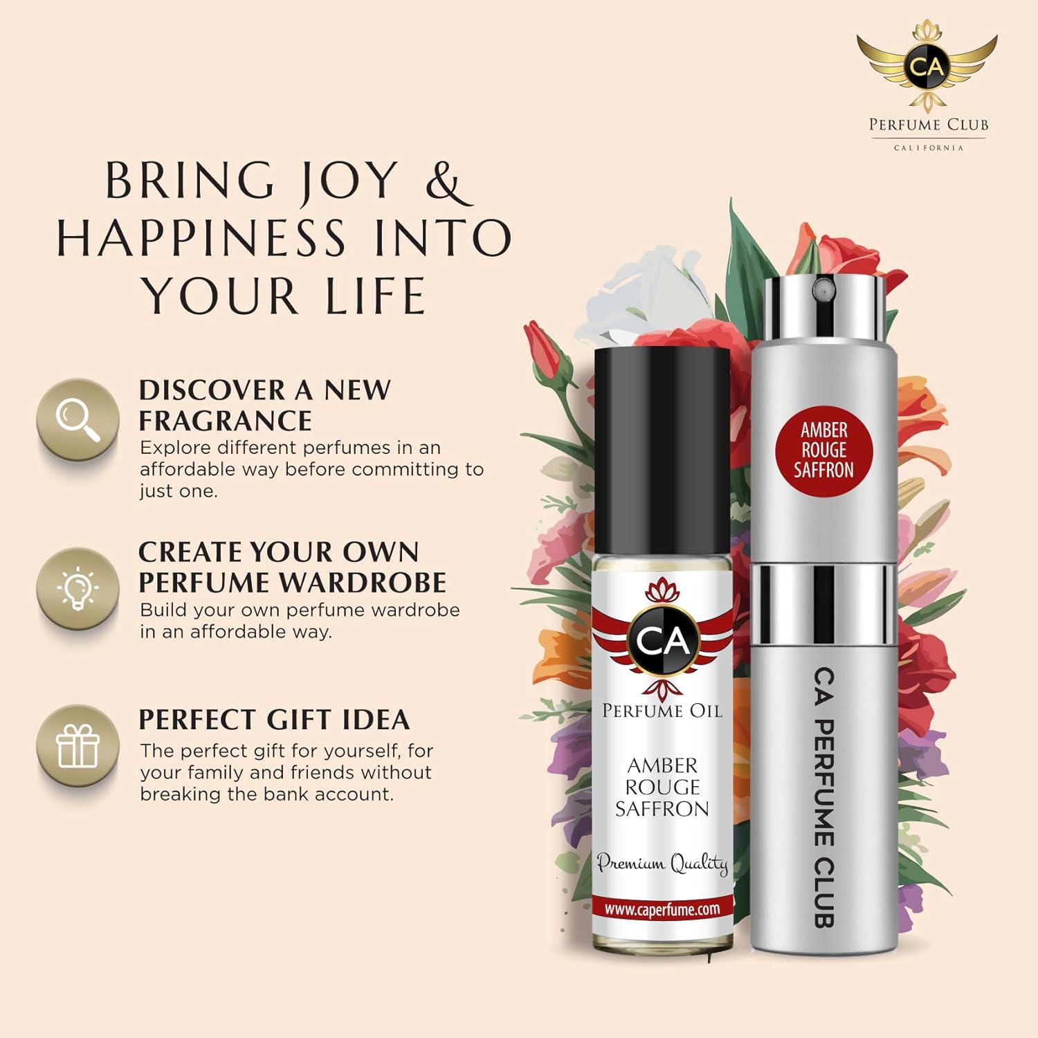 CA Perfume Duo Impression of Amber Rouge Saffron For Women and Men Fragrance Layering Set Bundle – Eau De Parfum + Body Oil Roll-On Bottle (Set of 2, 0.27 Fl Oz + 0.33 Fl Oz) - Image 8