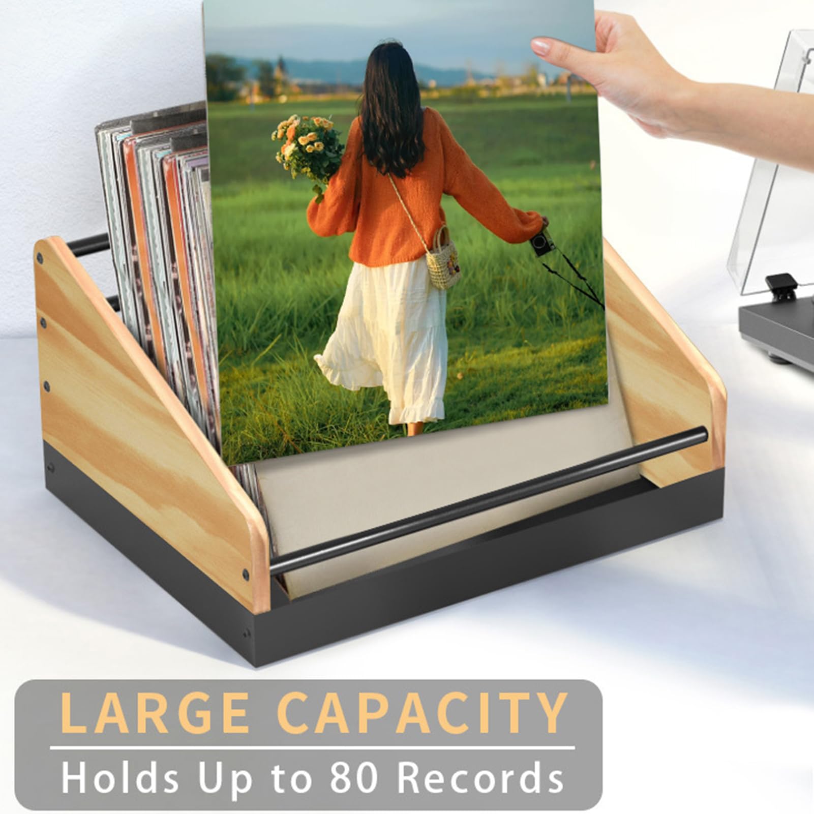 Supporto per Vinili Portadischi da Tavolo in Metallo e Legno | Espositore per Vinili e Album per Dischi, Documenti, Snack, Giocattoli, Casa, Camera da , Soggiorno,
