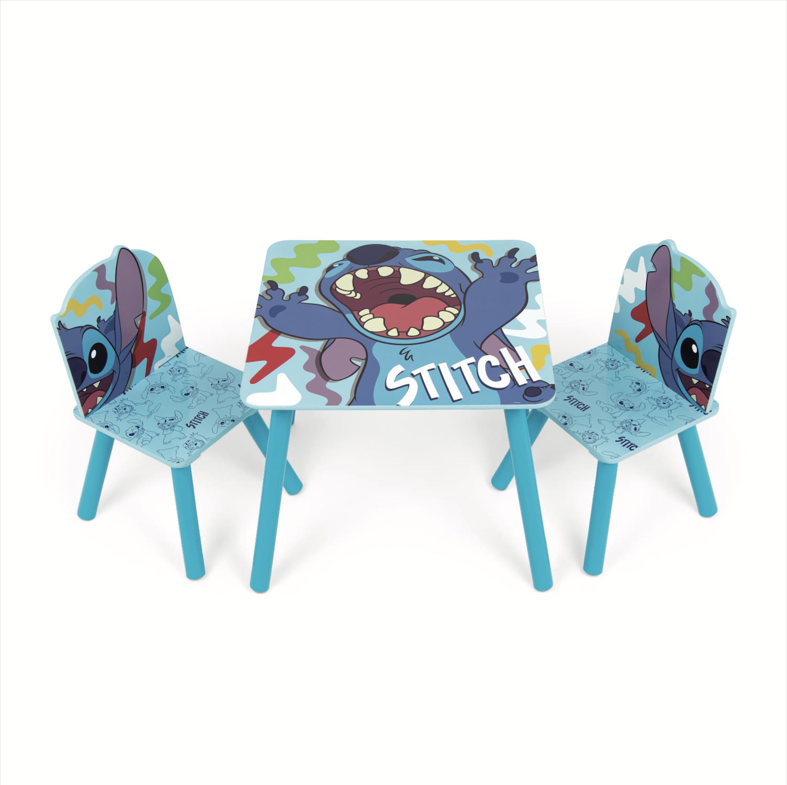 ARDITEX - Set de Mesa y 2 Sillas Infantiles de Madera - 50x50x44 cm y 26,5x26,5x50 cm - Ideal para Jugar, Pintar y Hacer Manualidades - Licencia Oficial Stitch