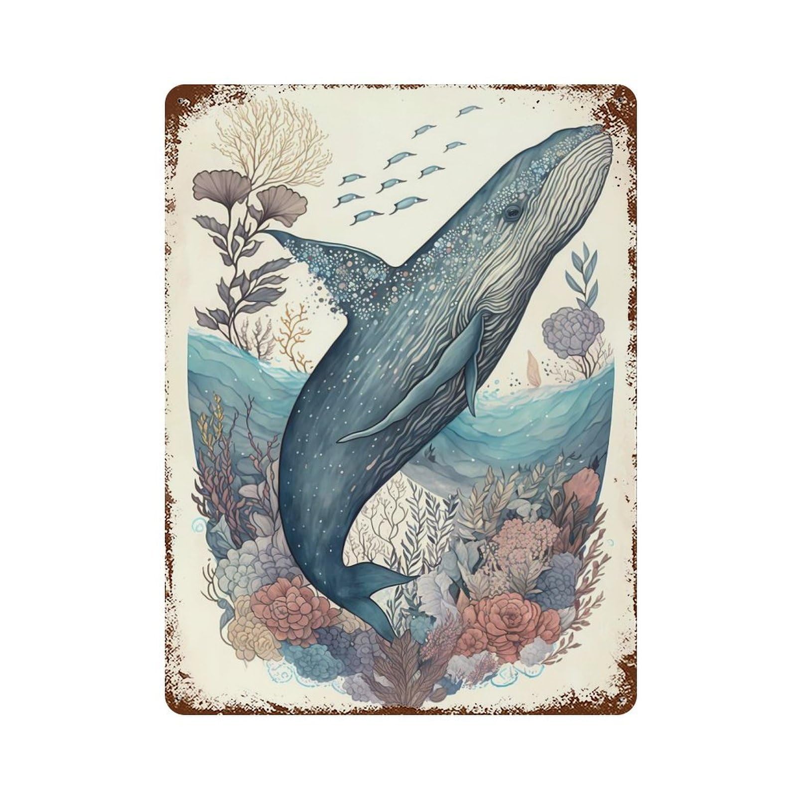 Whale Wondrous 15.7"x11.8" Retro Metal Sign, Industrial Home Decor for Basement, Hobby Room And Garage Decor