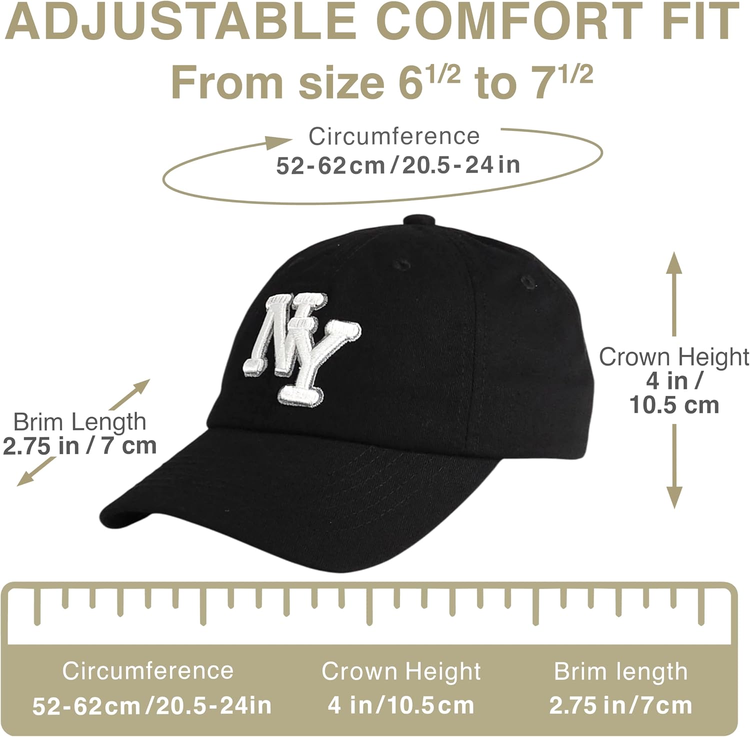 NY 3D Embroidered Cotton Dad Hat – New York Baseball Cap, Adjustable Metal Buckle Strap, Unstructured Low-Profile Style