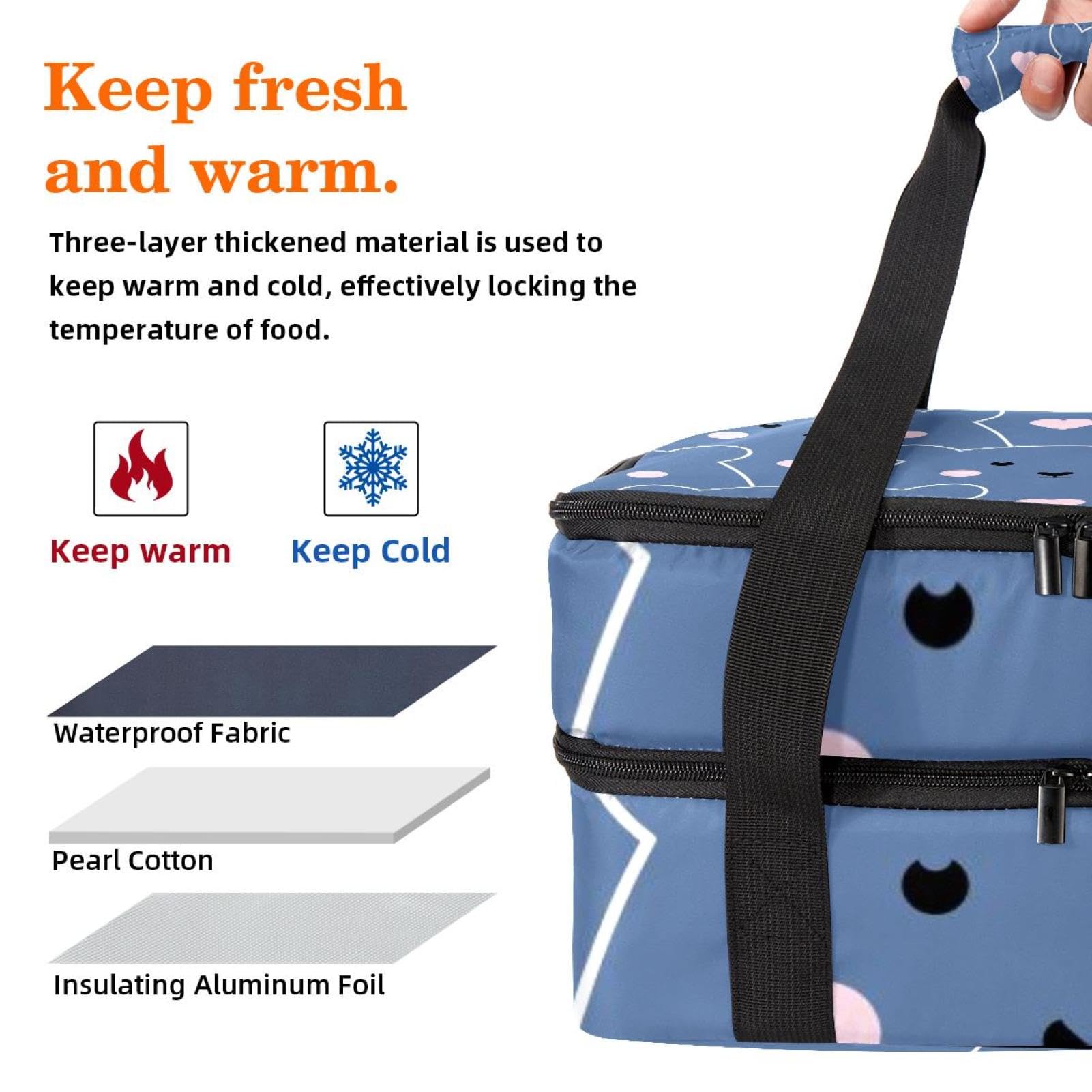 Grand sac à déjeuner isotherme pour homme et femme, double couche, étanche, étanche, réutilisable, sac fourre-tout pour le travail, l'école, le pique-nique, la plage, le camping, les voyages, motif