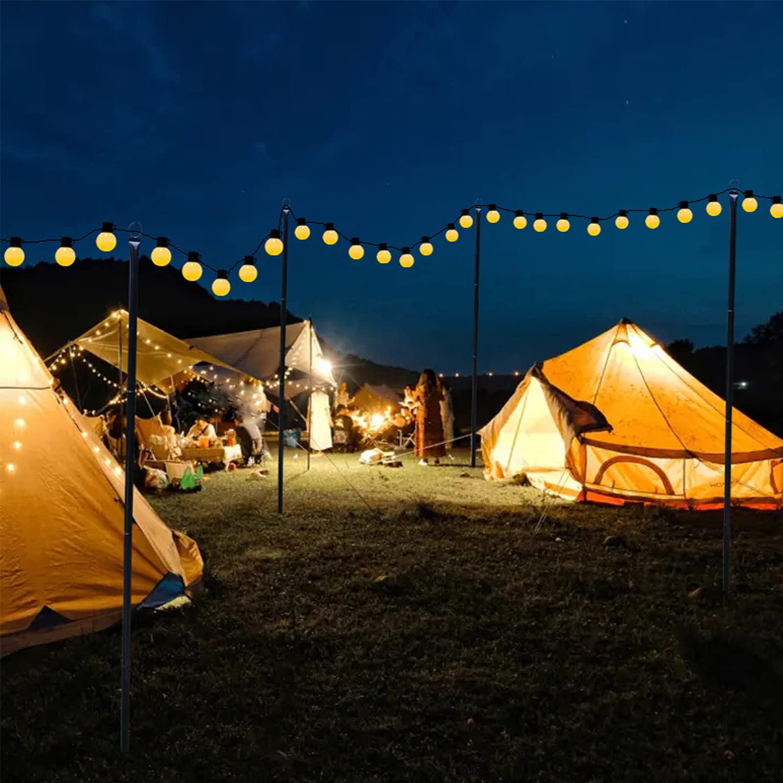 MENAYODA 2 Stück Lichterkettenstangen für den Außenbereich, 2.4m Stangen für Außenlichterkette, Metallstangen mit Haken für Terrassen-Lichtstangen, Gartenparty, Hinterhof, Partys