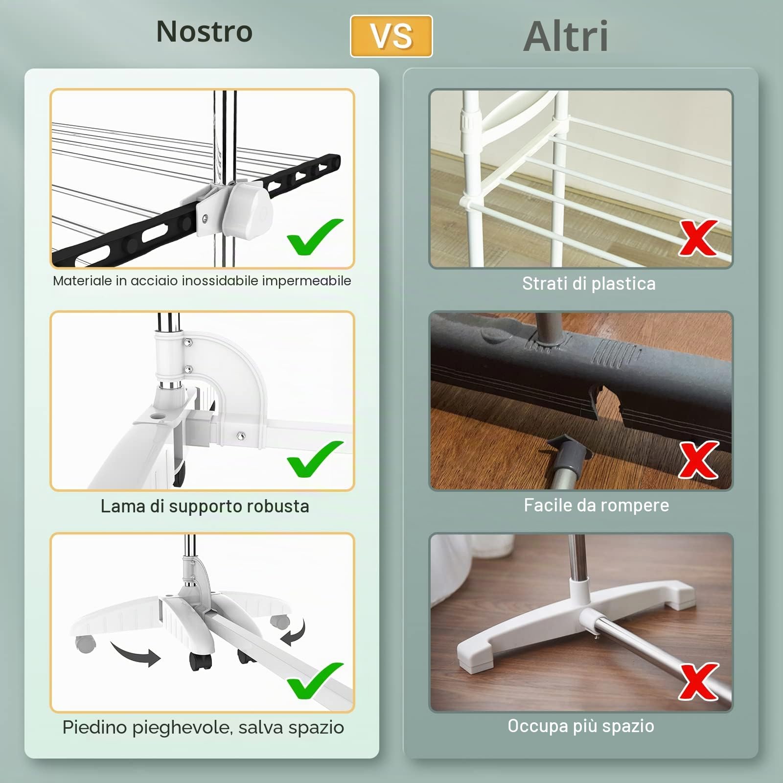 Todeco Stendibiancheria a torre pieghevole a 4 livelli in acciaio inox, asciugabiancheria a torre con 6 ruote, ali, asta superiore, stendibiancheria mobile per balcone, soggiorno, vasca da bagno, nero