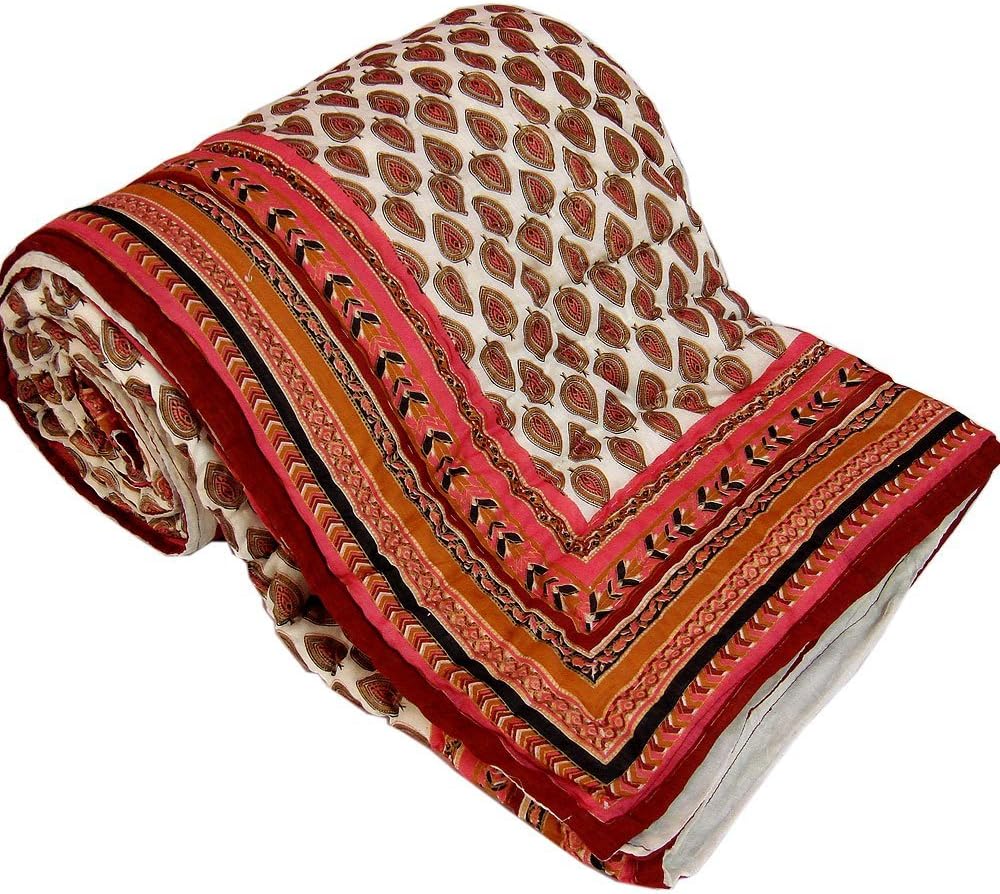 Jaipuri Gold Print Cotton Double Razai Quilt Jaipuri Cotton Razai Standard