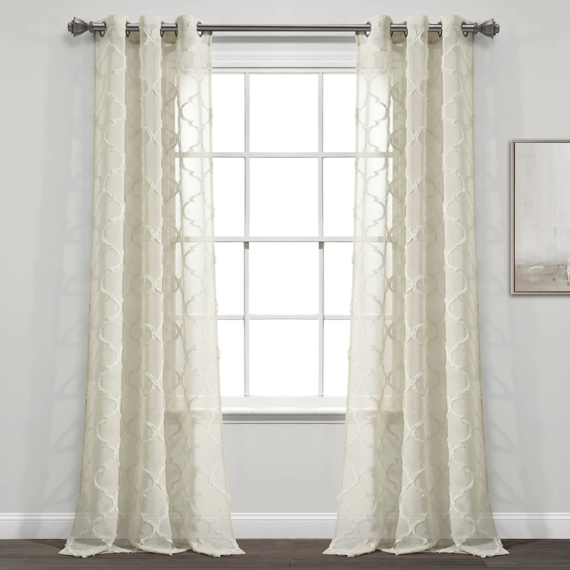 Lush Decor Avon Paire de Rideaux Transparents à œillets en Treillis Neutre, 213,4 cm de Long x 96,5 cm de Large