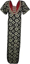 Mogul Interior Womens Maxi Dress Caftan Nightwear Printed Sleepwear House Dresses L Black,Beige