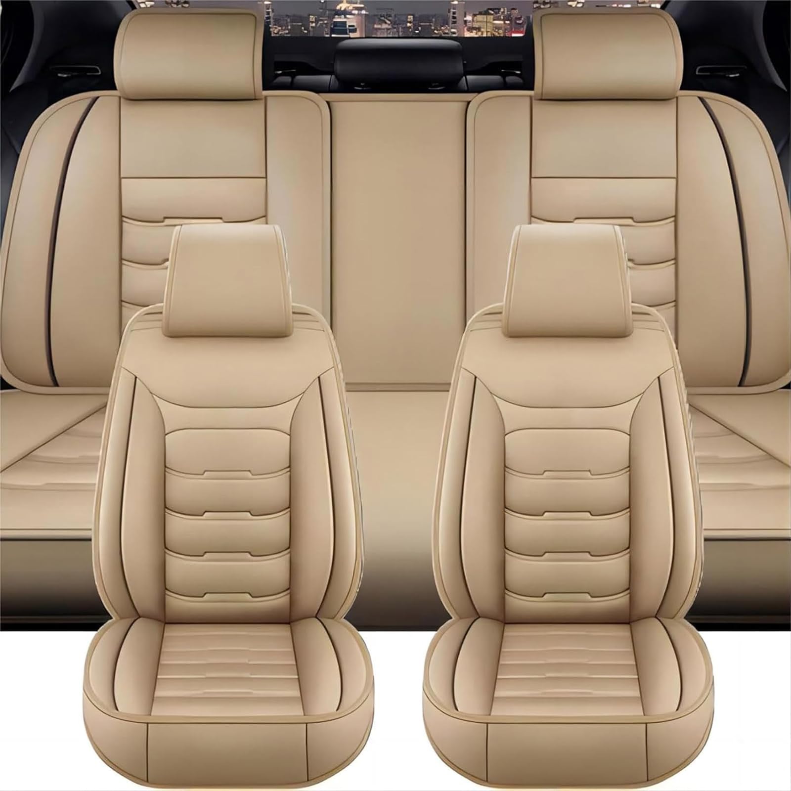 Stroux C/Beige Full Set Ar Seat Overs For Land Rover Defender 110/130 L663 2020-2024, 5 Seats Leather Front Rear Seat Overs Waterproof Breathable Protetor Airbag Ompatible Interior Aessories