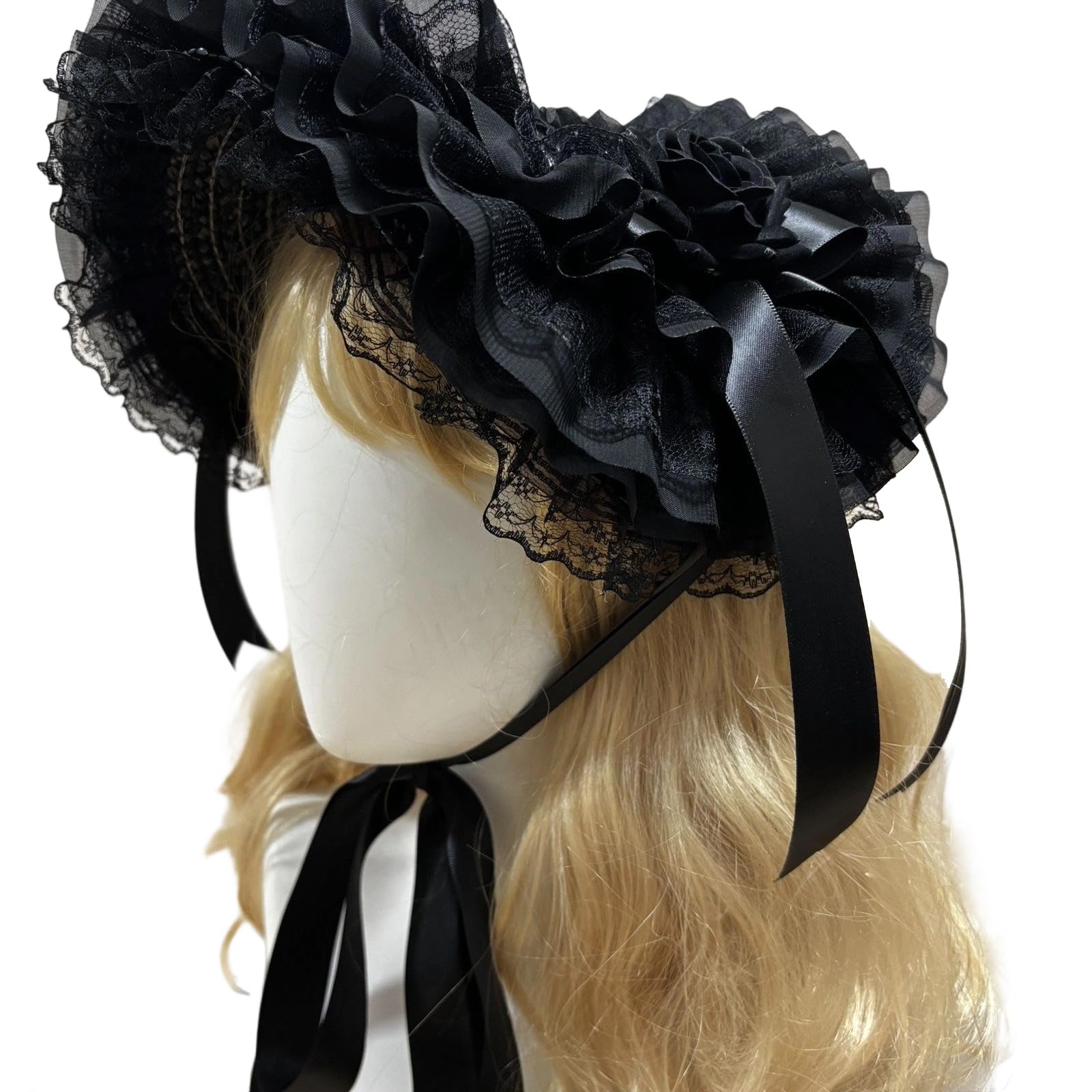 CAZSTYK Lace Straw Hat with Adjustable Neck Tie and Bowknot Design Punk Theme Bonnet Hat for Women Teaparty Gathering Roleplay Headwear for Special Occasion