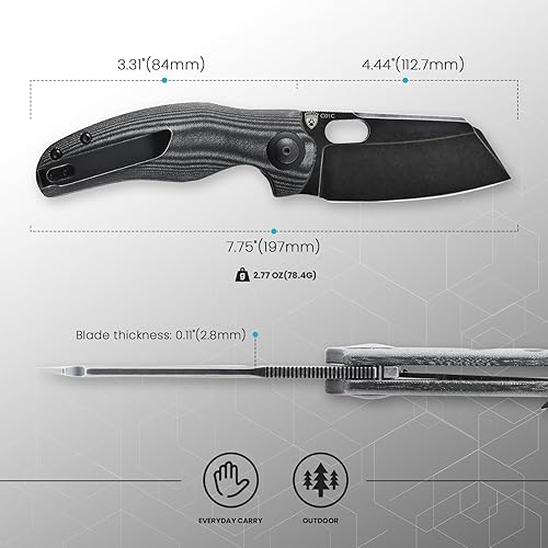 Miniatura 5 de Kizer Cuchillos de bolsillo Sheepdog, cuchillo EDC con clip (negro)