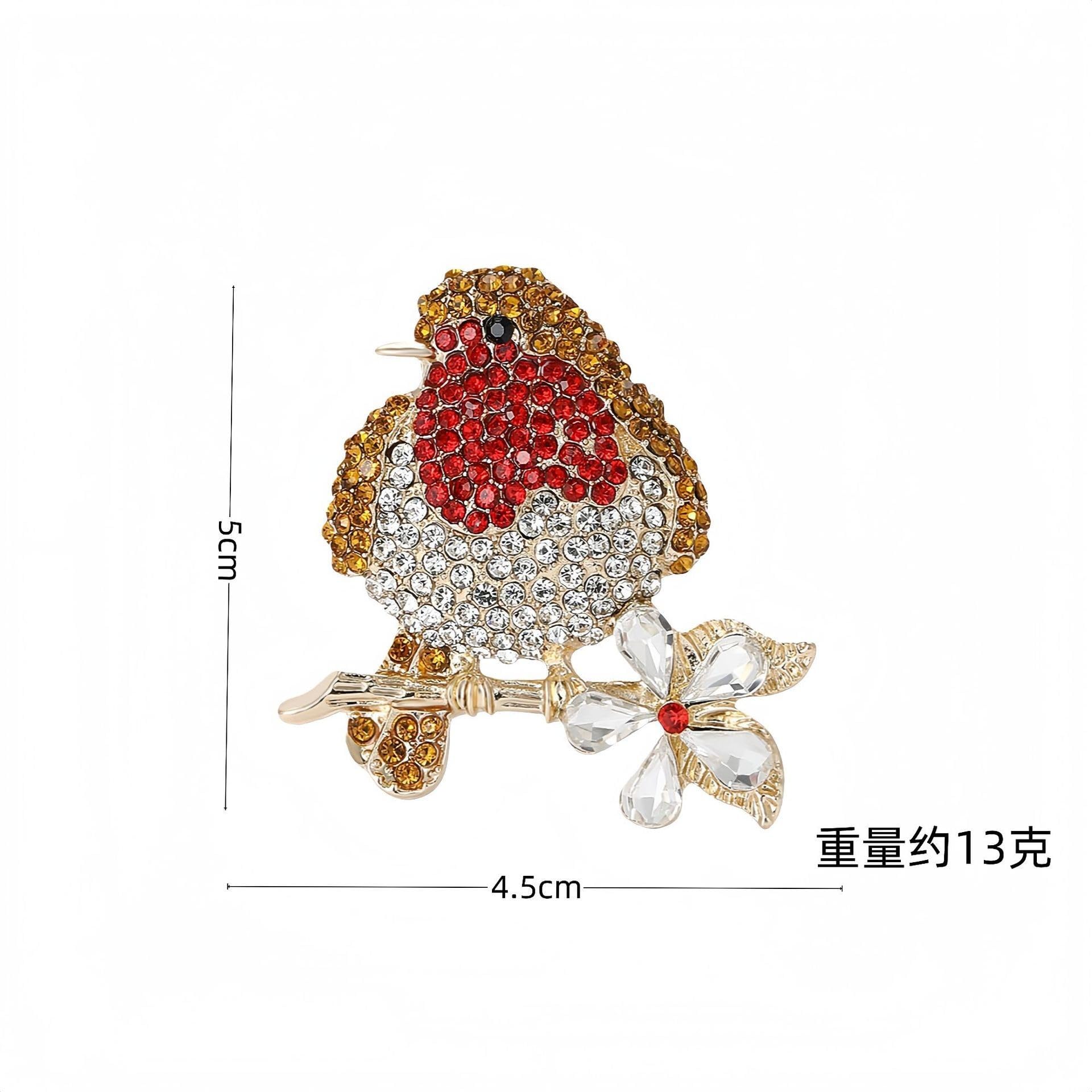 Broche de pájaro rojo de diamante completo para mujer, joyería retro de ramillete de animales de alta gama