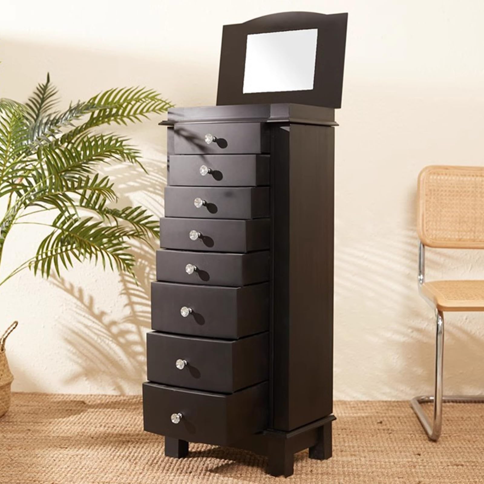 TBLOTYD Mirror Jewelry Cabinet Standing, Jewelry Armoire with Flip Top Mirror, 2 Swing Doors, Large Jewelry Storage Organizer,