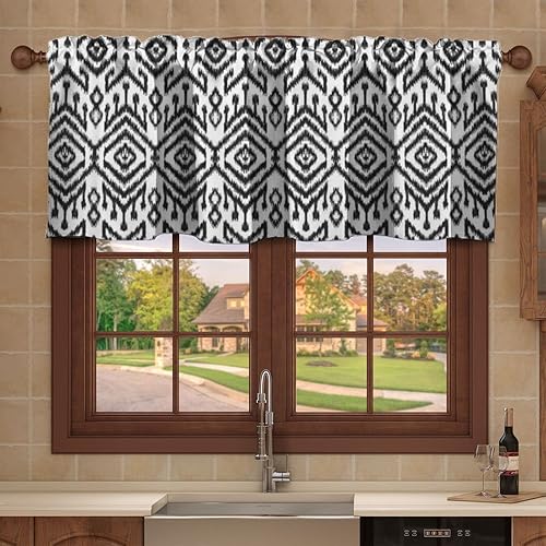 Miniatura 2 de Fanjanmey Cenefas temáticas en blanco y negro para ventanas, cenefa de cortina pequeña con patrón artístico de garabatos para cocina, sala de estar,