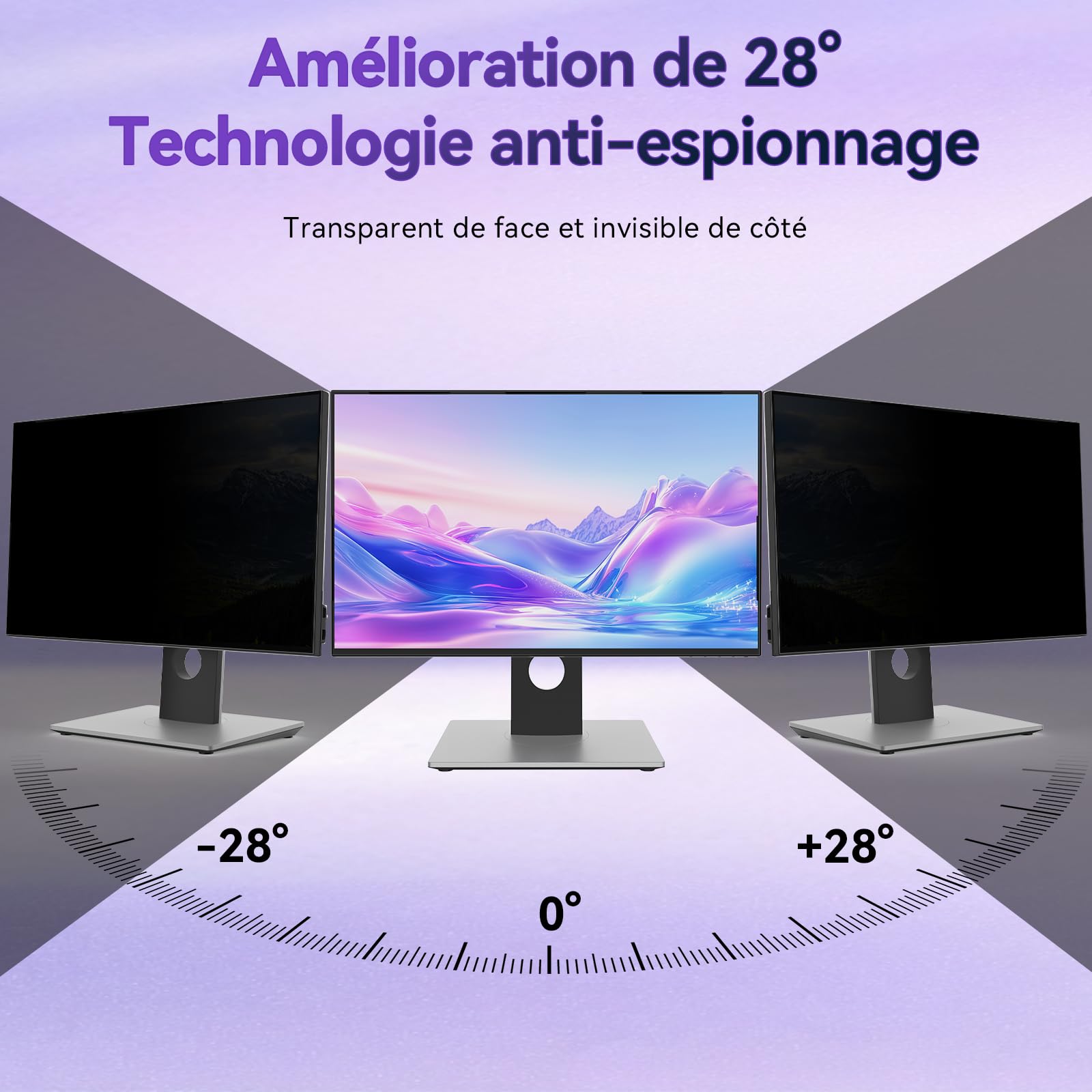 Lot de 2 Filtres de Confidentialité Magnétiques 27 Pouces pour Moniteurs 16:9, Anti Lumière Bleue, Anti Reflets